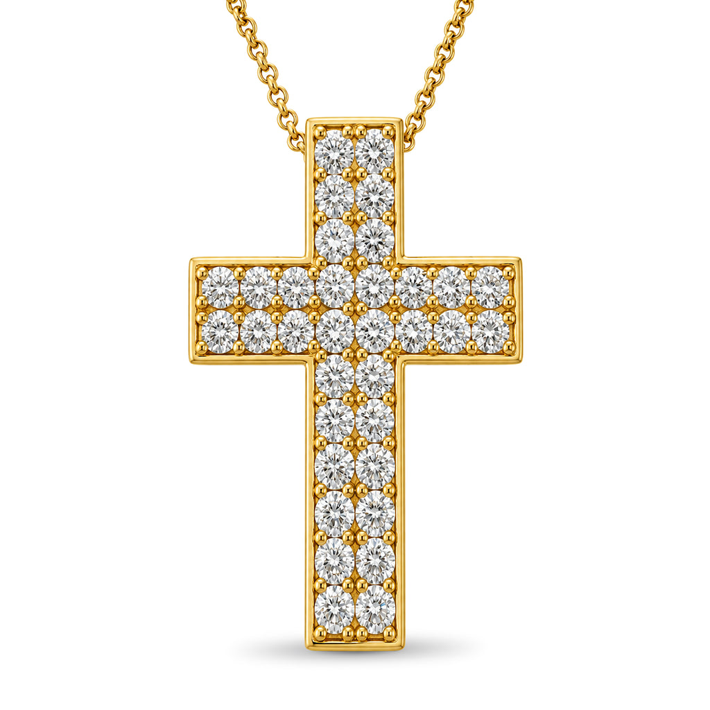 Venturant Lab Grown Diamond (F/VS+) 3.00 carat Round cut Sterling Silver Cross Pendant - Sterling Silver | Gold over Silver