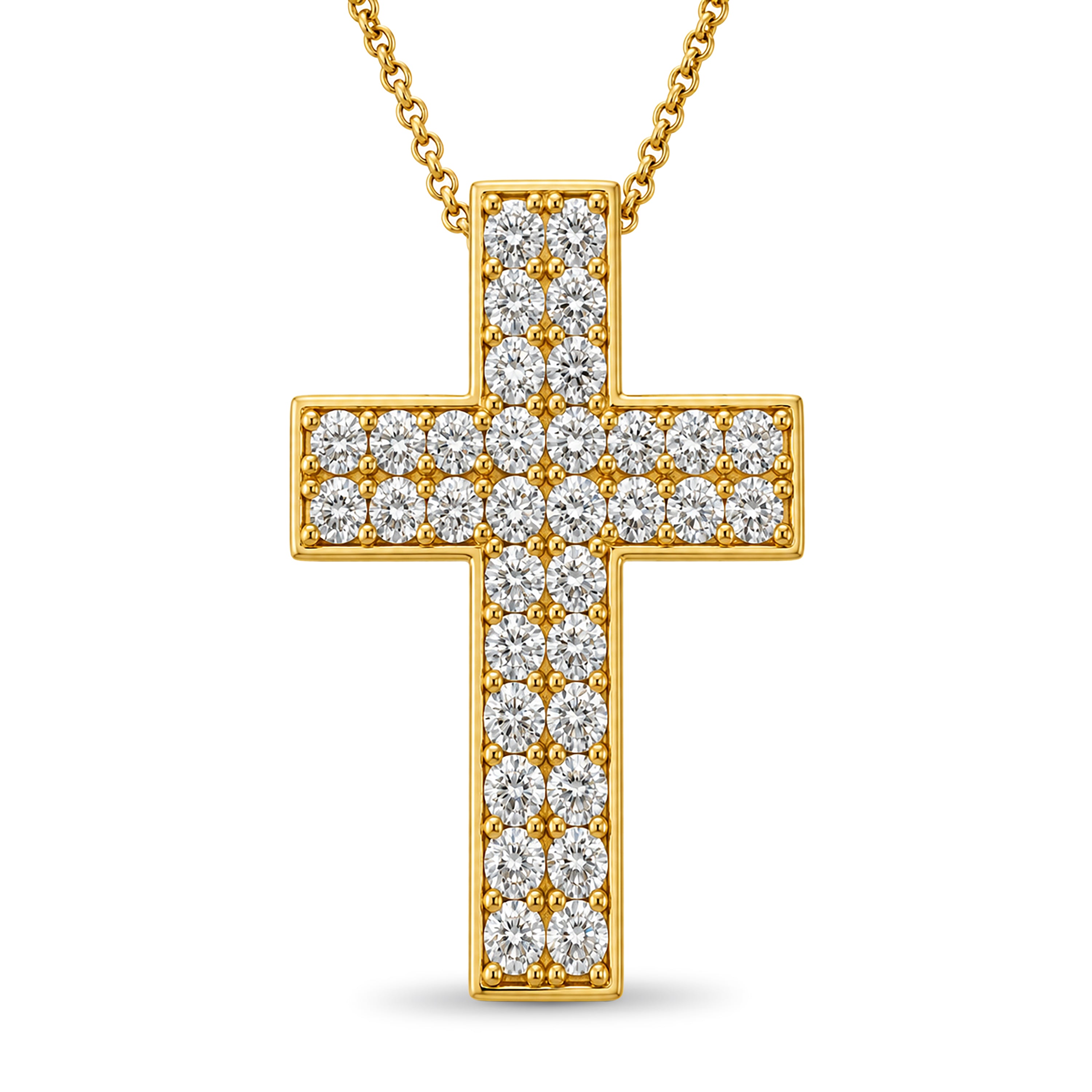 Venturant Lab Grown Diamond (F/VS+) 3.00 carat Round cut Sterling Silver Cross Pendant - Sterling Silver | Gold over Silver