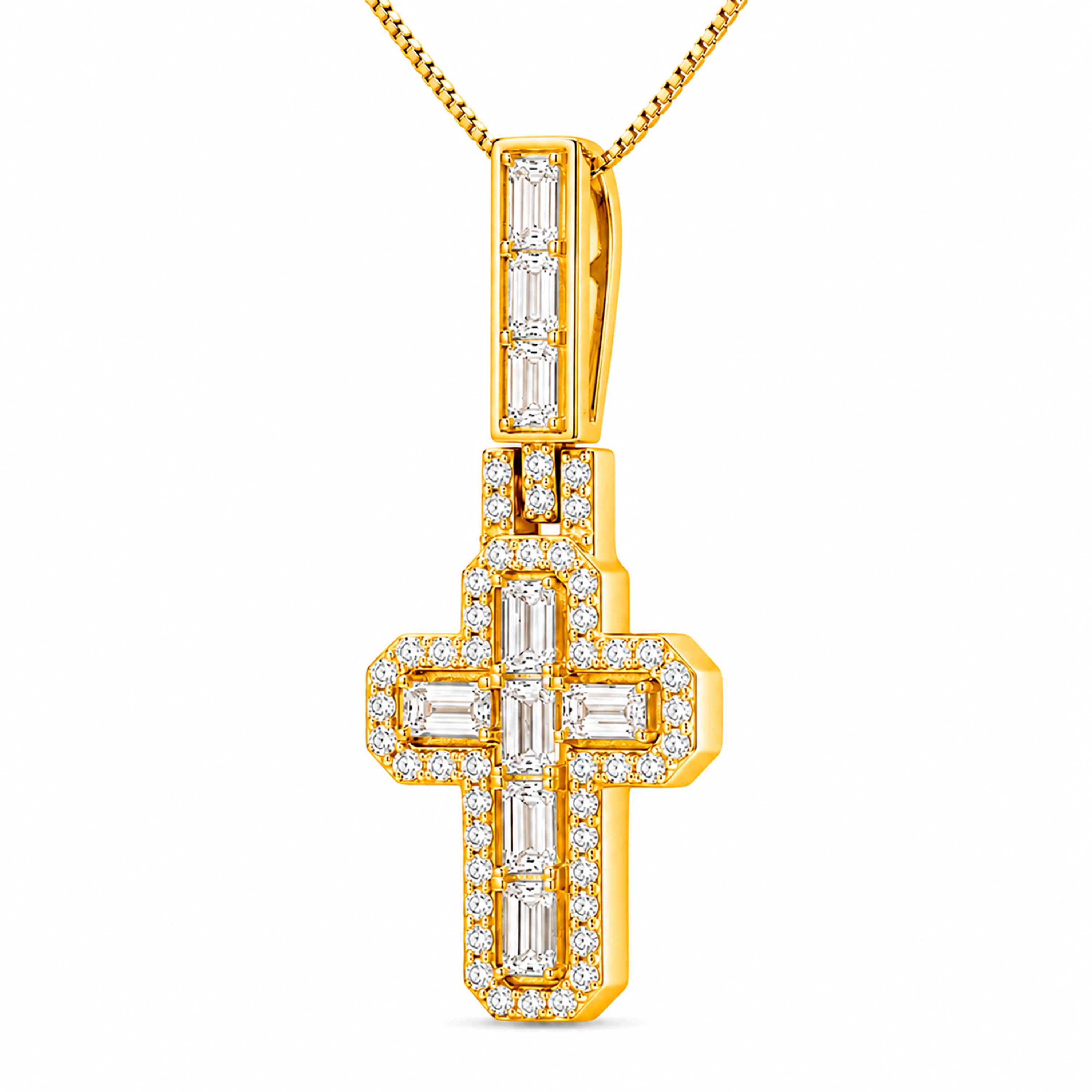 Venturant Lab Grown Diamond (F/VS+) 4.00 carat Round cut Sterling Silver Cross Pendant - Sterling Silver | Gold over Silver