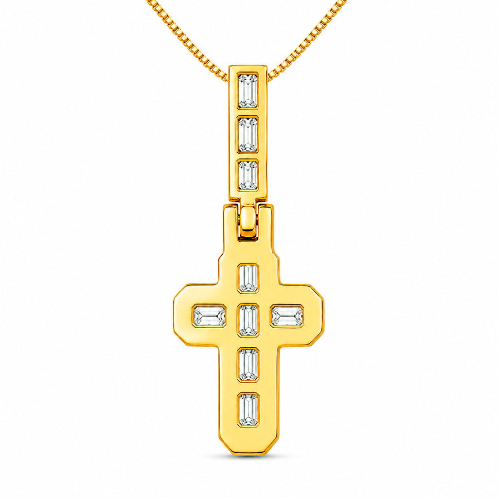 Venturant Lab Grown Diamond (F/VS+) 4.00 carat Round cut Sterling Silver Cross Pendant - Sterling Silver | Gold over Silver