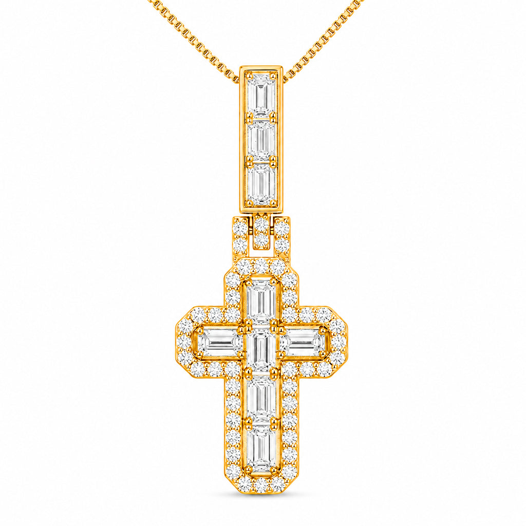 Venturant Lab Grown Diamond (F/VS+) 4.00 carat Round cut Sterling Silver Cross Pendant - Sterling Silver | Gold over Silver