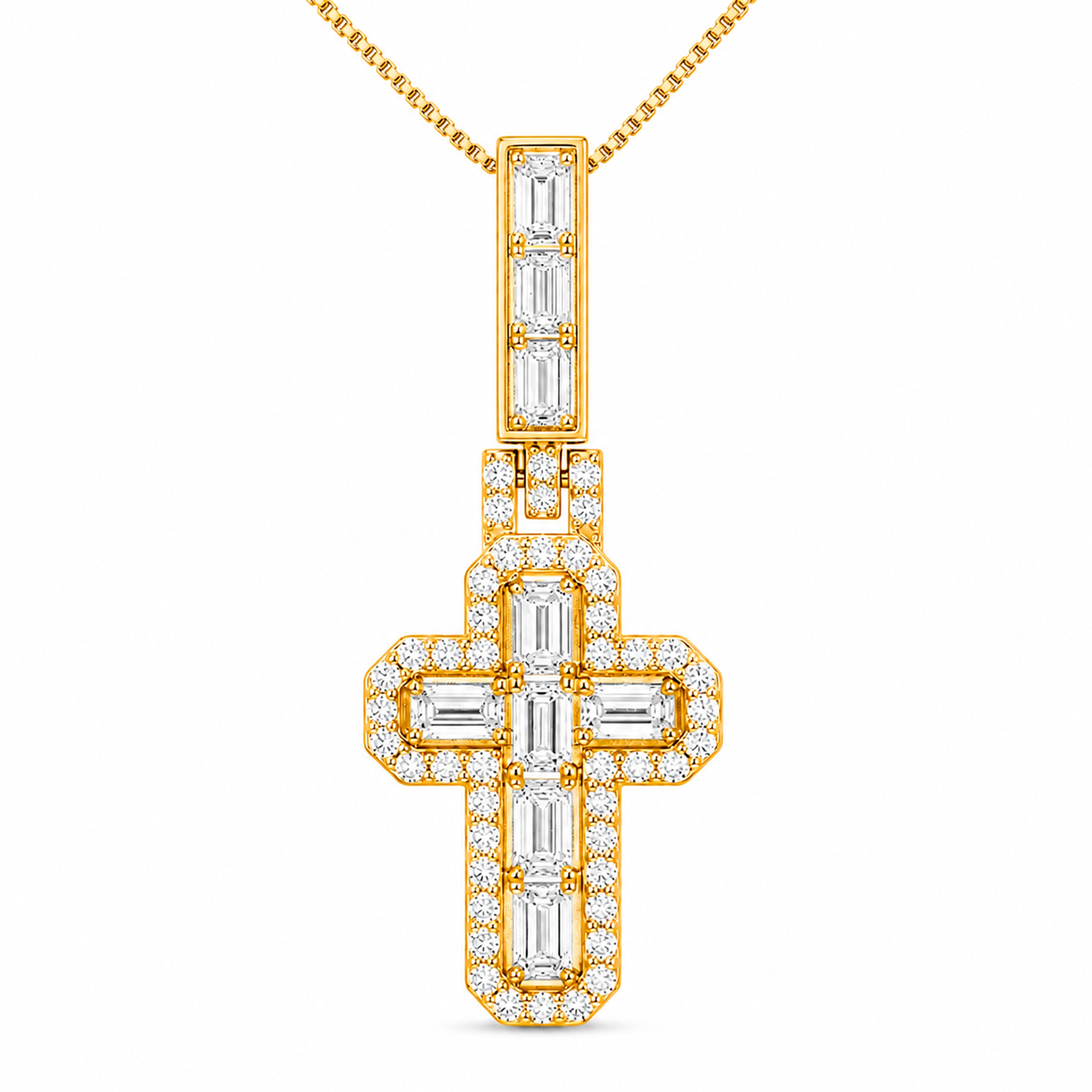Venturant Lab Grown Diamond (F/VS+) 4.00 carat Round cut Sterling Silver Cross Pendant - Sterling Silver | Gold over Silver