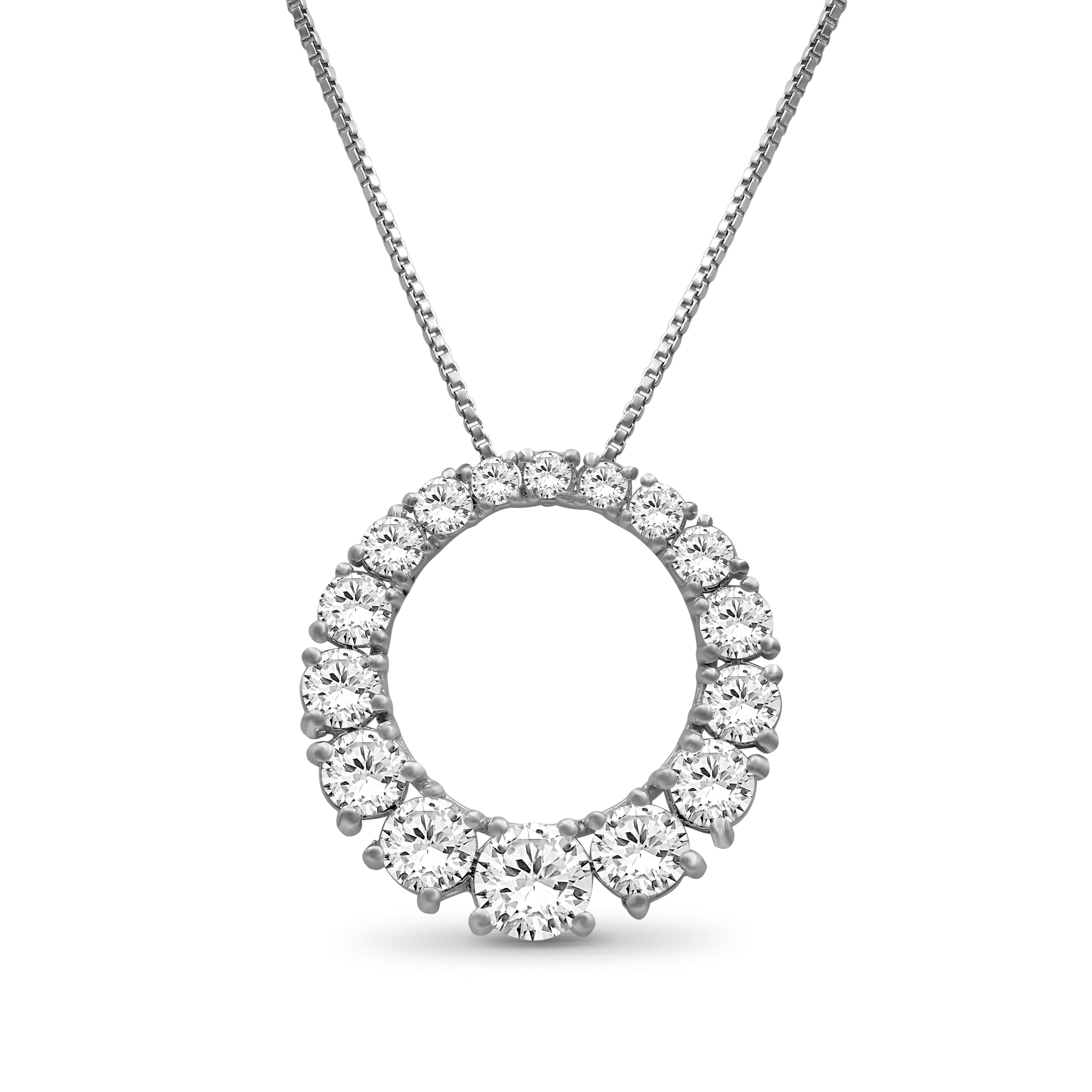 Venturant Lab Grown Diamond (F/VS+) 2.00 carat Round cut Sterling Silver Circle Pendant - Sterling Silver | Gold over Silver