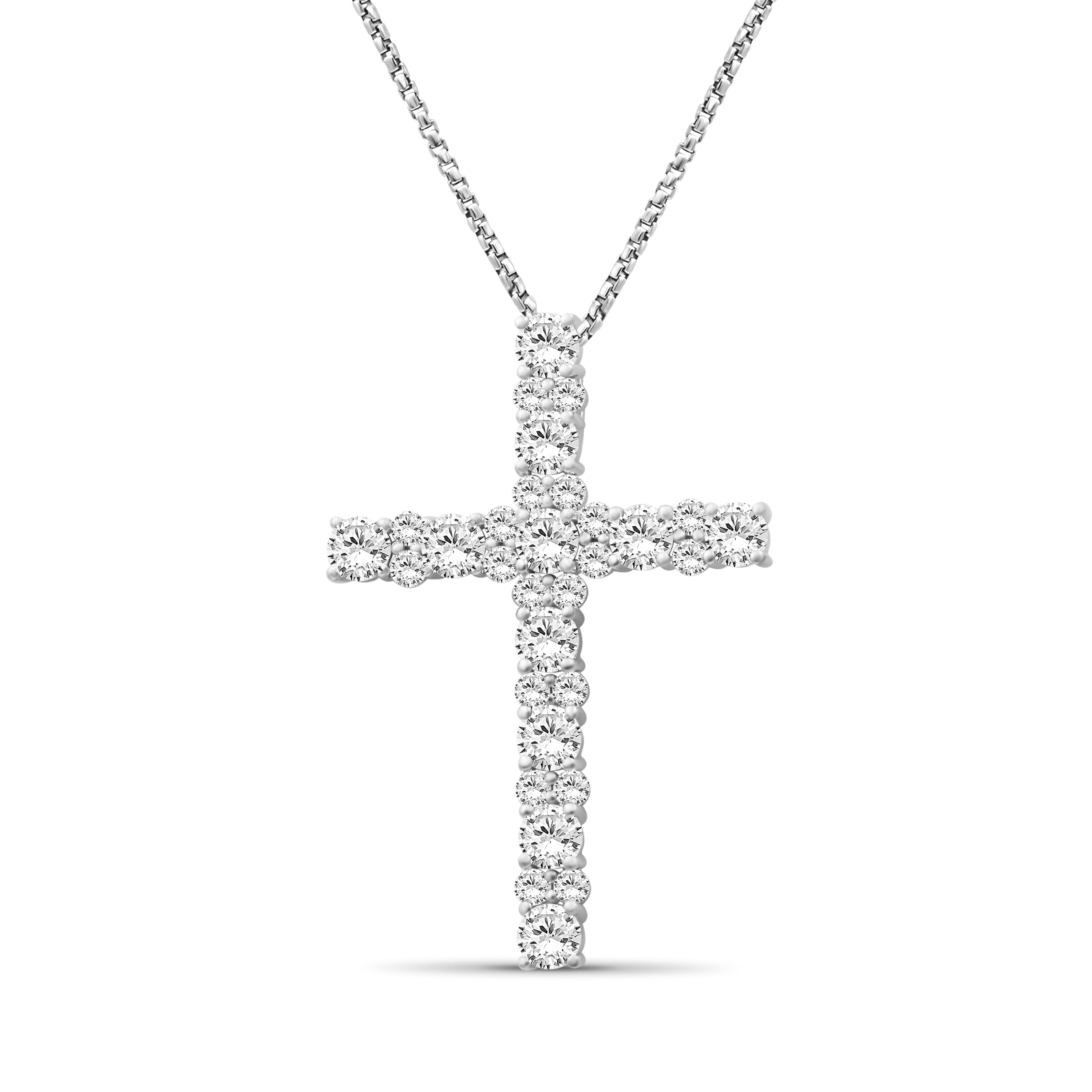 Venturant Lab Grown Diamond (F/VS+) 2.00 carat Round cut Sterling Silver Cross Pendant - Sterling Silver | Gold over Silver