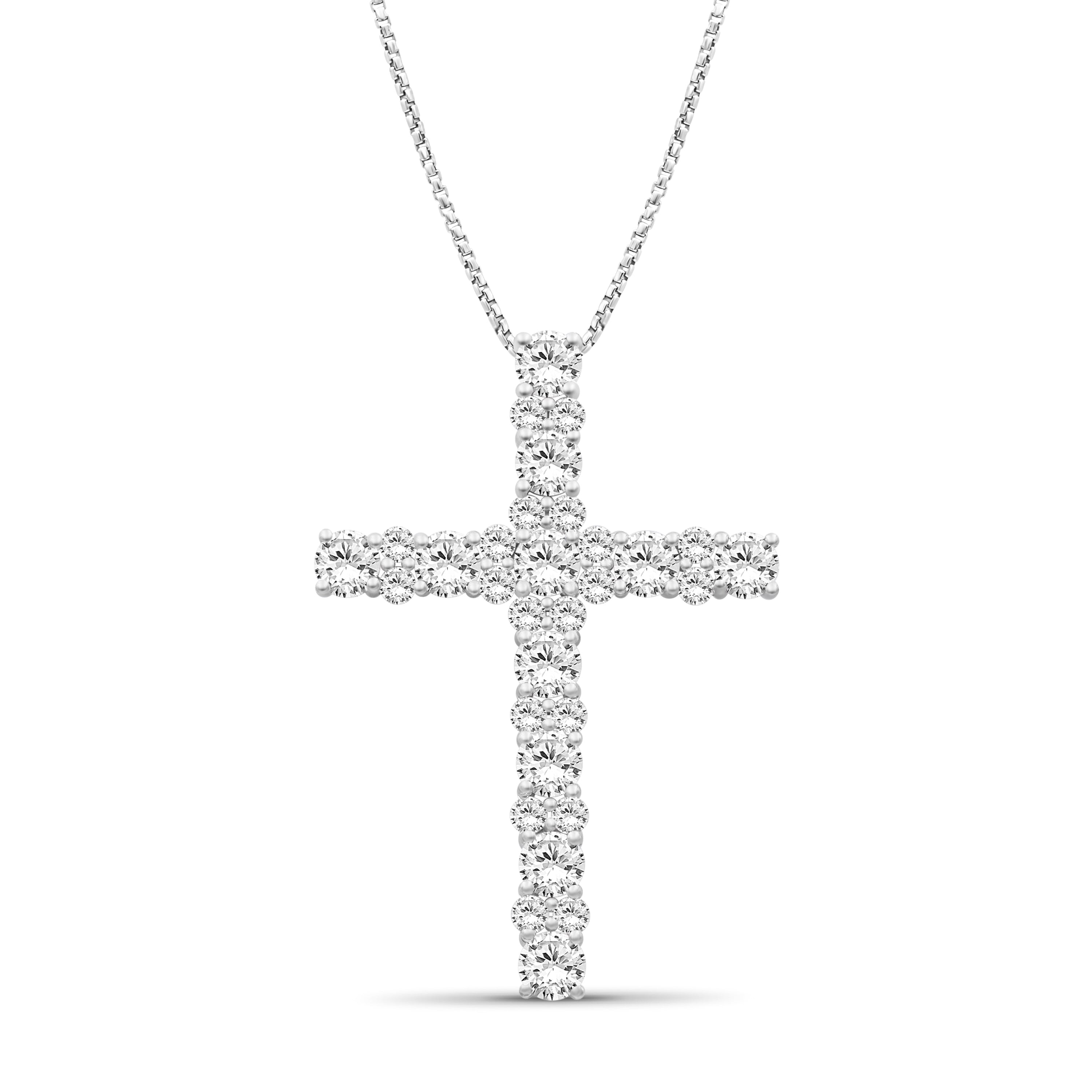 Venturant Lab Grown Diamond (F/VS+) 2.00 carat Round cut Sterling Silver Cross Pendant - Sterling Silver | Gold over Silver