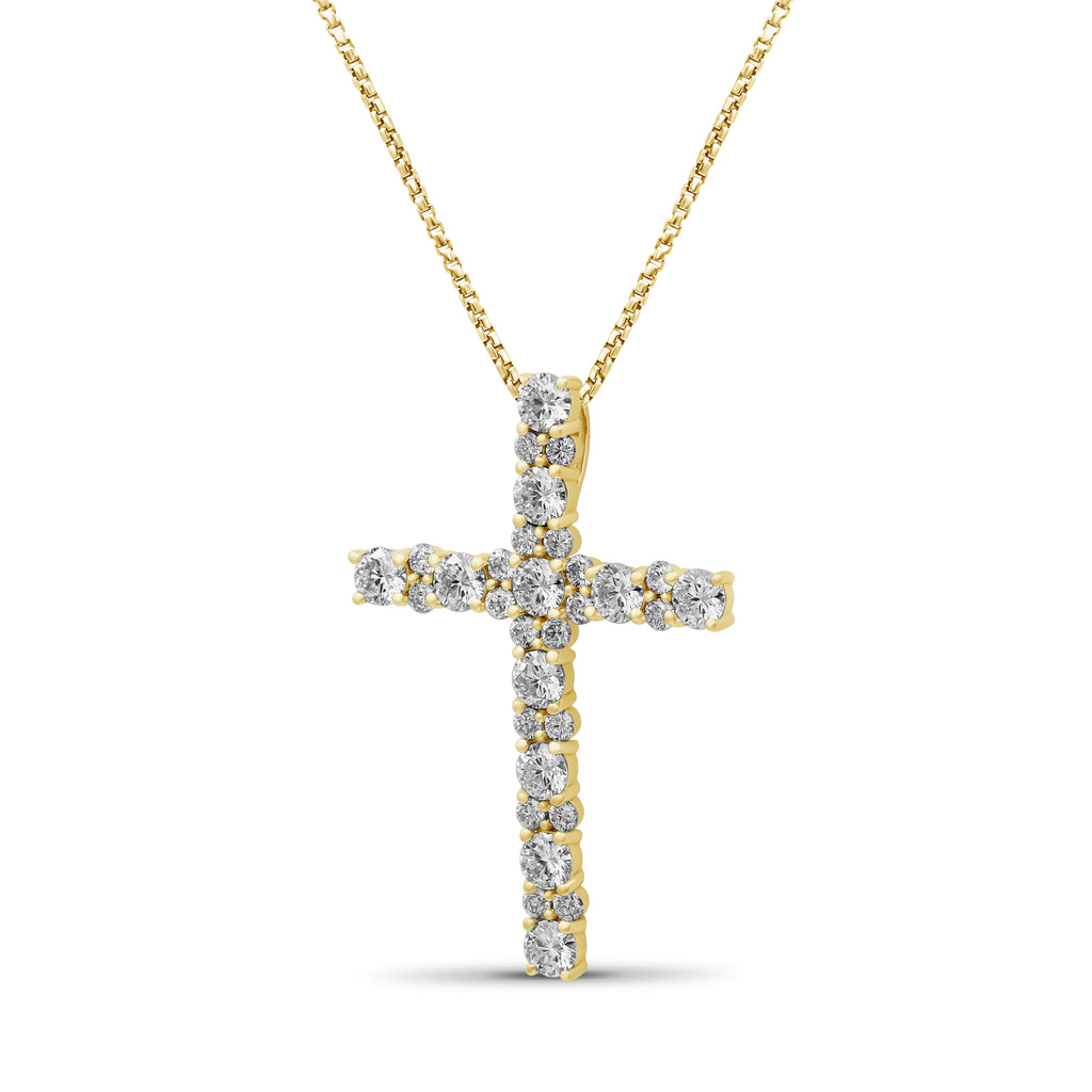 Venturant Lab Grown Diamond (F/VS+) 2.00 carat Round cut Sterling Silver Cross Pendant - Sterling Silver | Gold over Silver