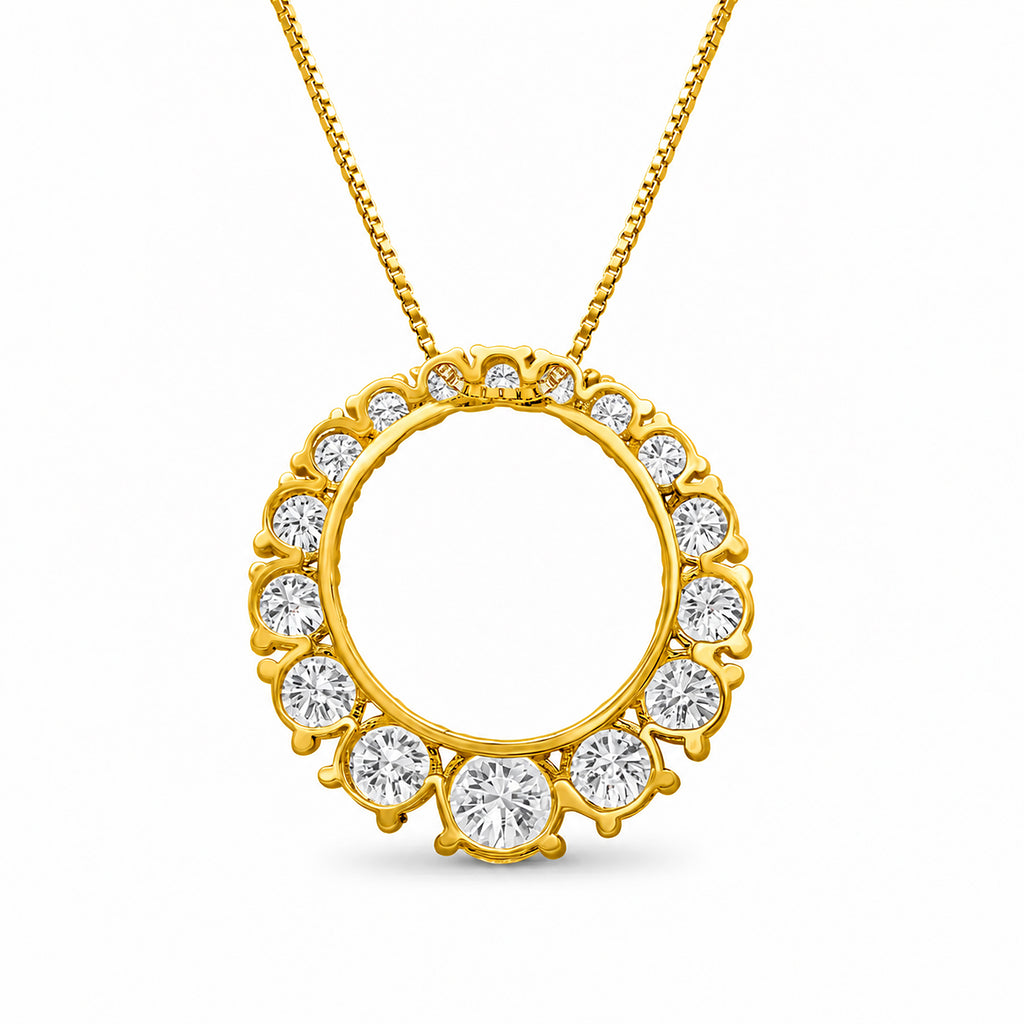 Venturant Lab Grown Diamond (F/VS+) 2.00 carat Round cut Sterling Silver Circle Pendant - Sterling Silver | Gold over Silver