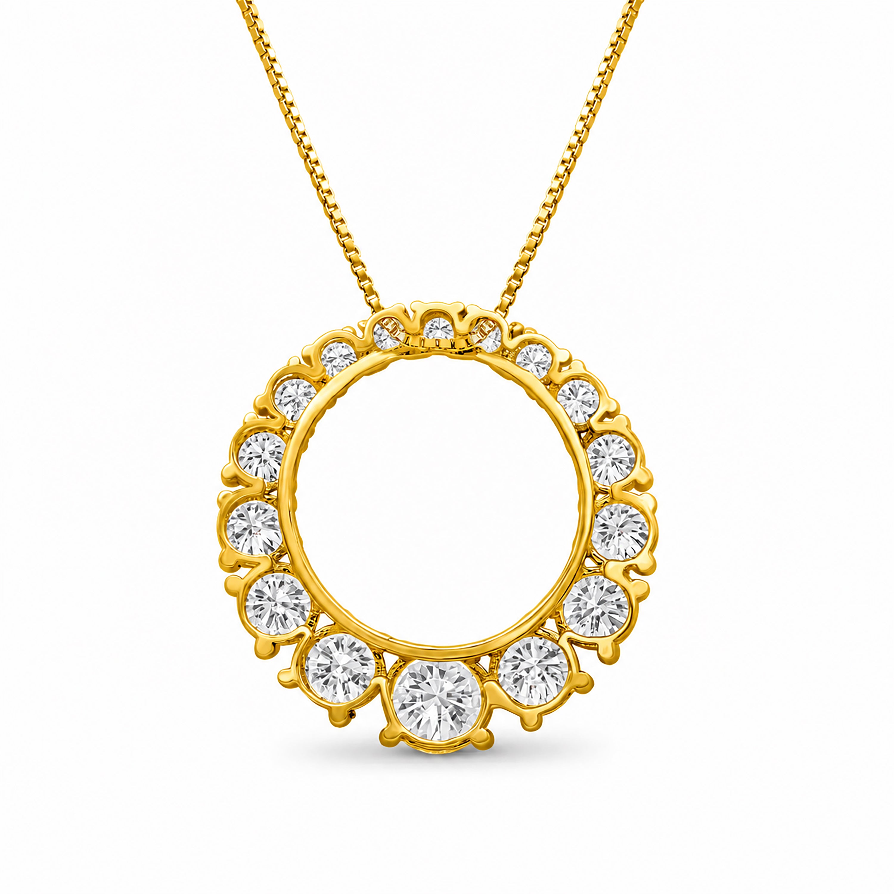 Venturant Lab Grown Diamond (F/VS+) 2.00 carat Round cut Sterling Silver Circle Pendant - Sterling Silver | Gold over Silver