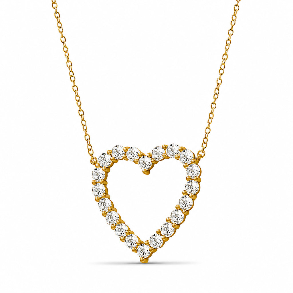 Venturant Lab Grown Diamond (F/VS+) 3.00 carat Round cut Sterling Silver Heart Pendant - Sterling Silver | Gold over Silver