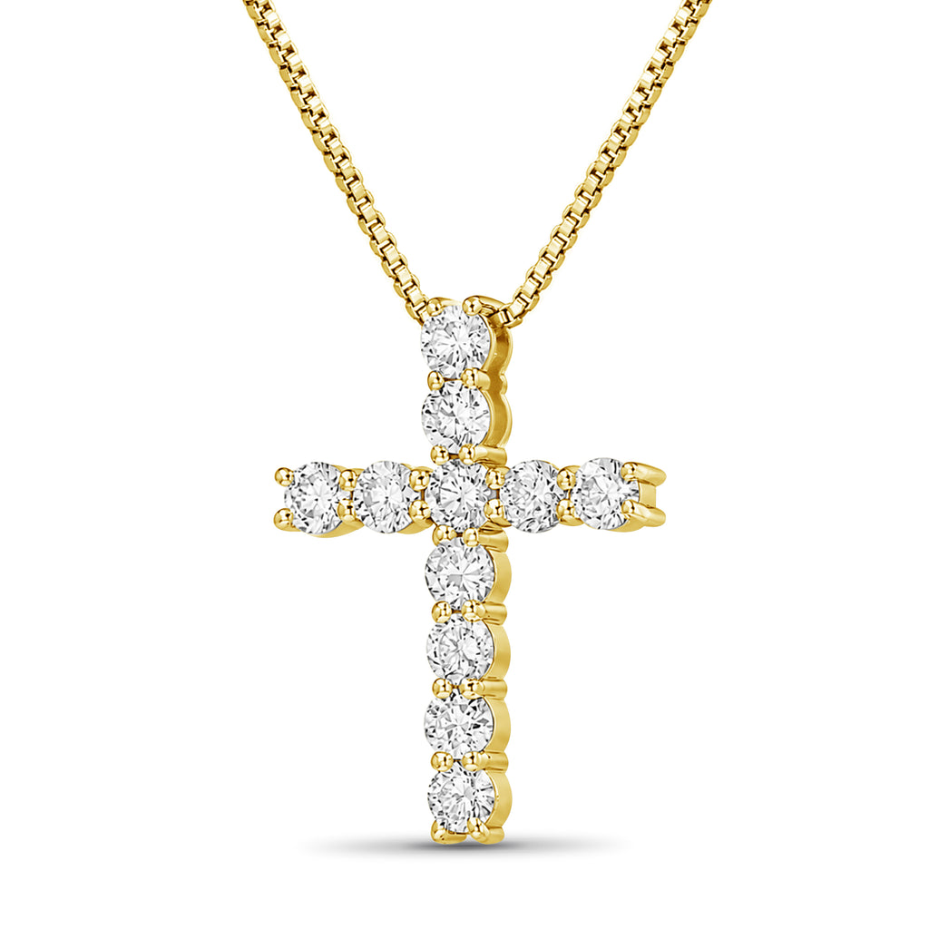 Venturant Lab Grown Diamond (F/VS+) 1.50 carat Round cut Sterling Silver Cross Pendant - Sterling Silver | Gold over Silver