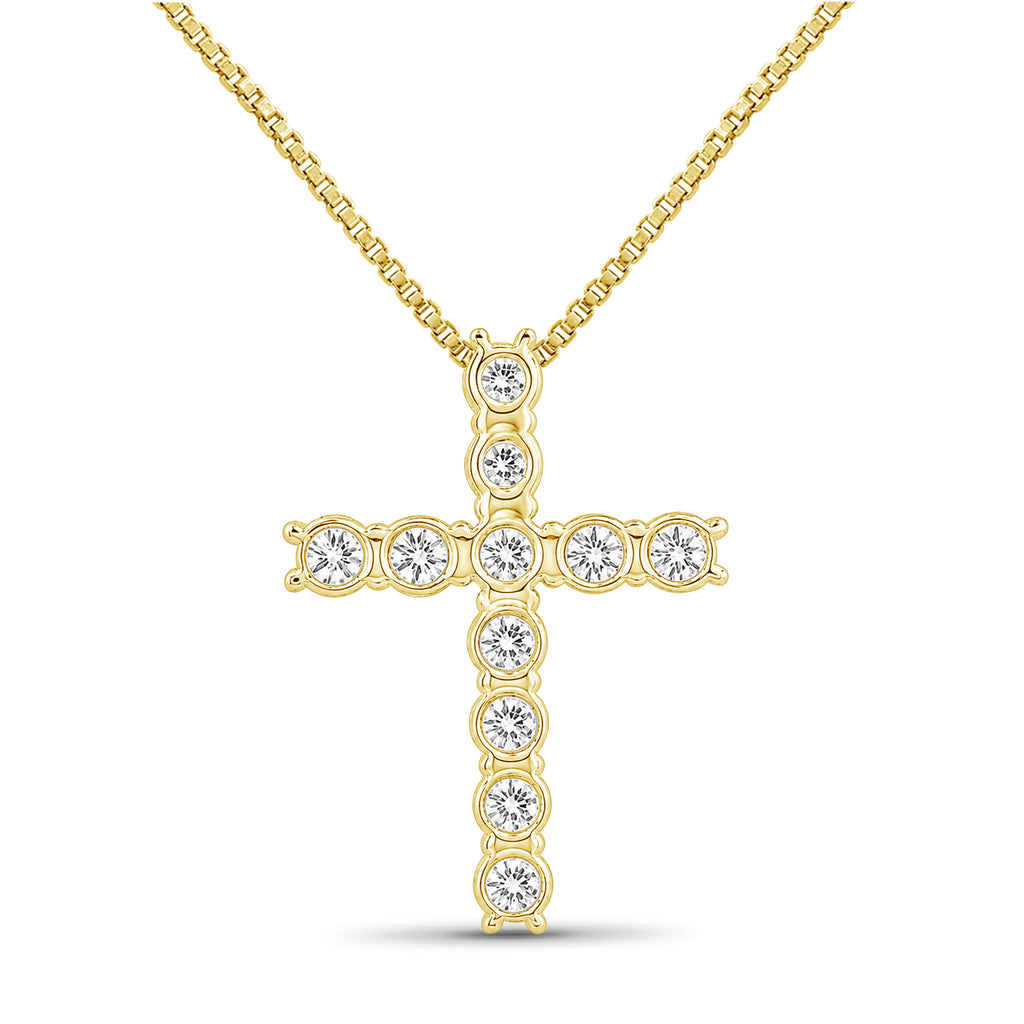 Venturant Lab Grown Diamond (F/VS+) 1.00 carat Round cut Sterling Silver Cross Pendant - Sterling Silver | Gold over Silver