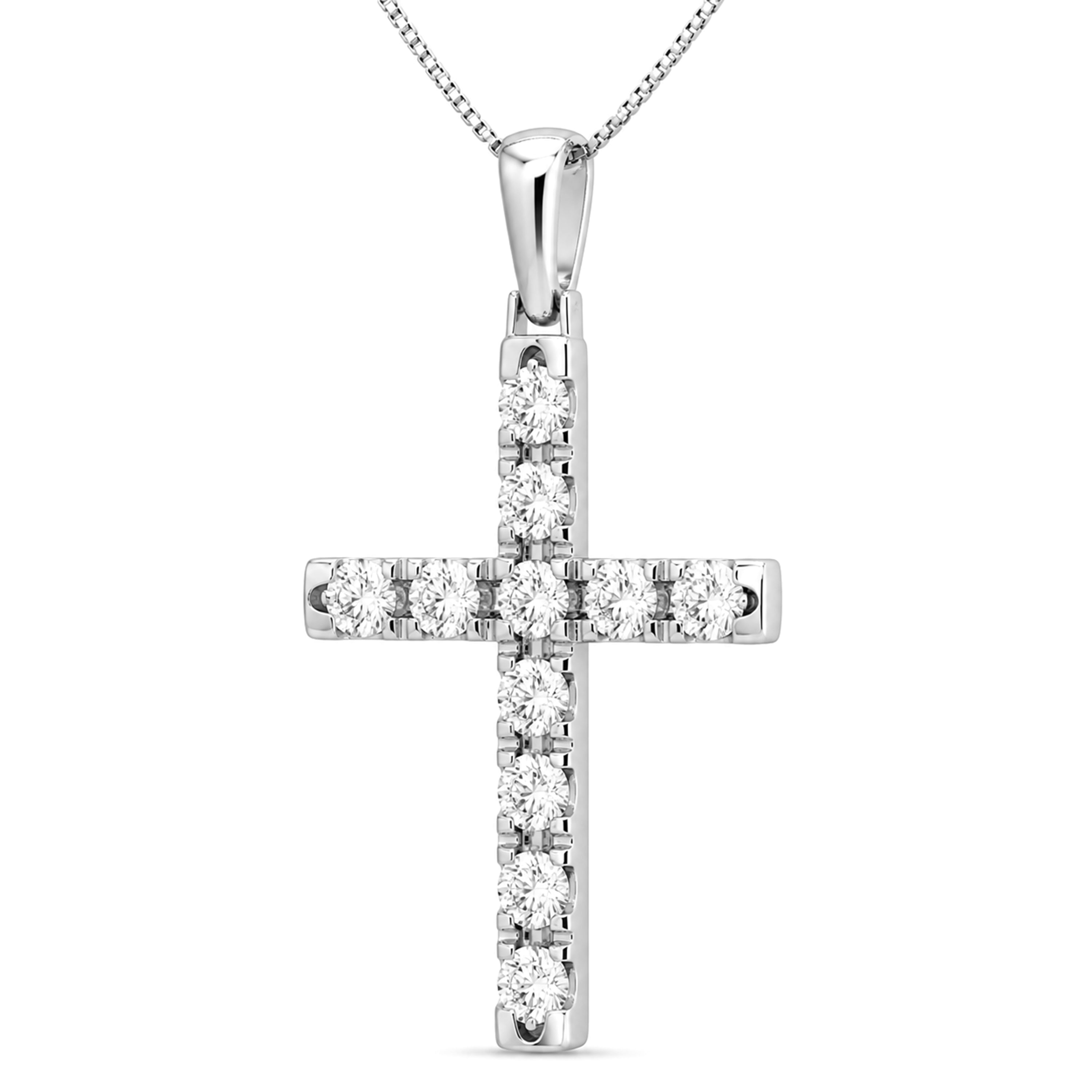 Venturant Lab Grown Diamond (F/VS+) 3.00 carat Round cut Sterling Silver Cross Pendant - Sterling Silver