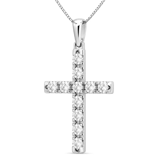 Venturant Lab Grown Diamond (F/VS+) 3.00 carat Round cut Sterling Silver Cross Pendant - Sterling Silver