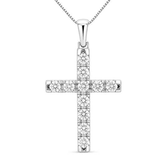 Venturant Lab Grown Diamond (F/VS+) 3.00 carat Round cut Sterling Silver Cross Pendant - Sterling Silver
