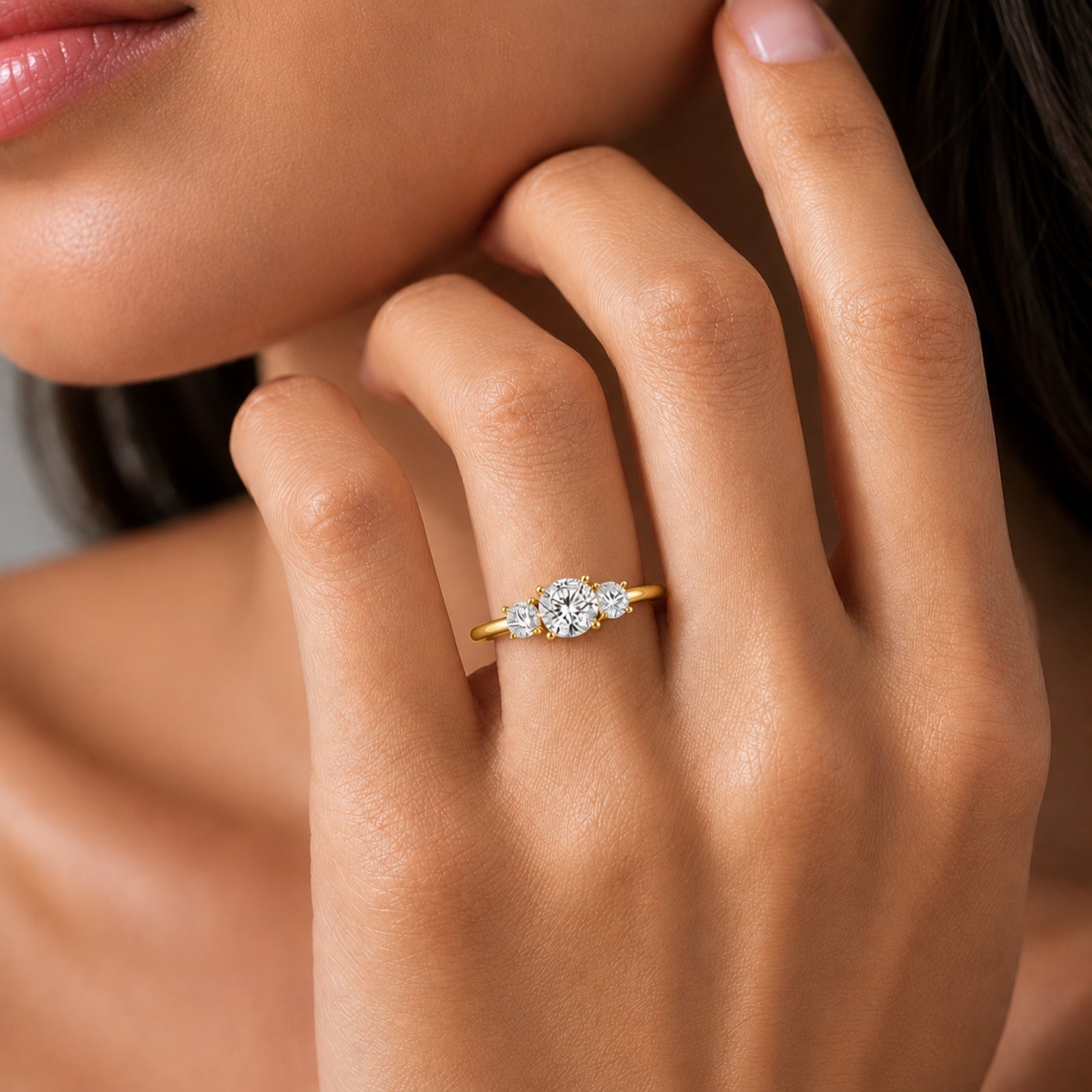 Venturant 2.00-5.00 Carat T.W. Round-cut Lab Grown Diamond (F/VS+) 14K Gold 3 Stone Ring