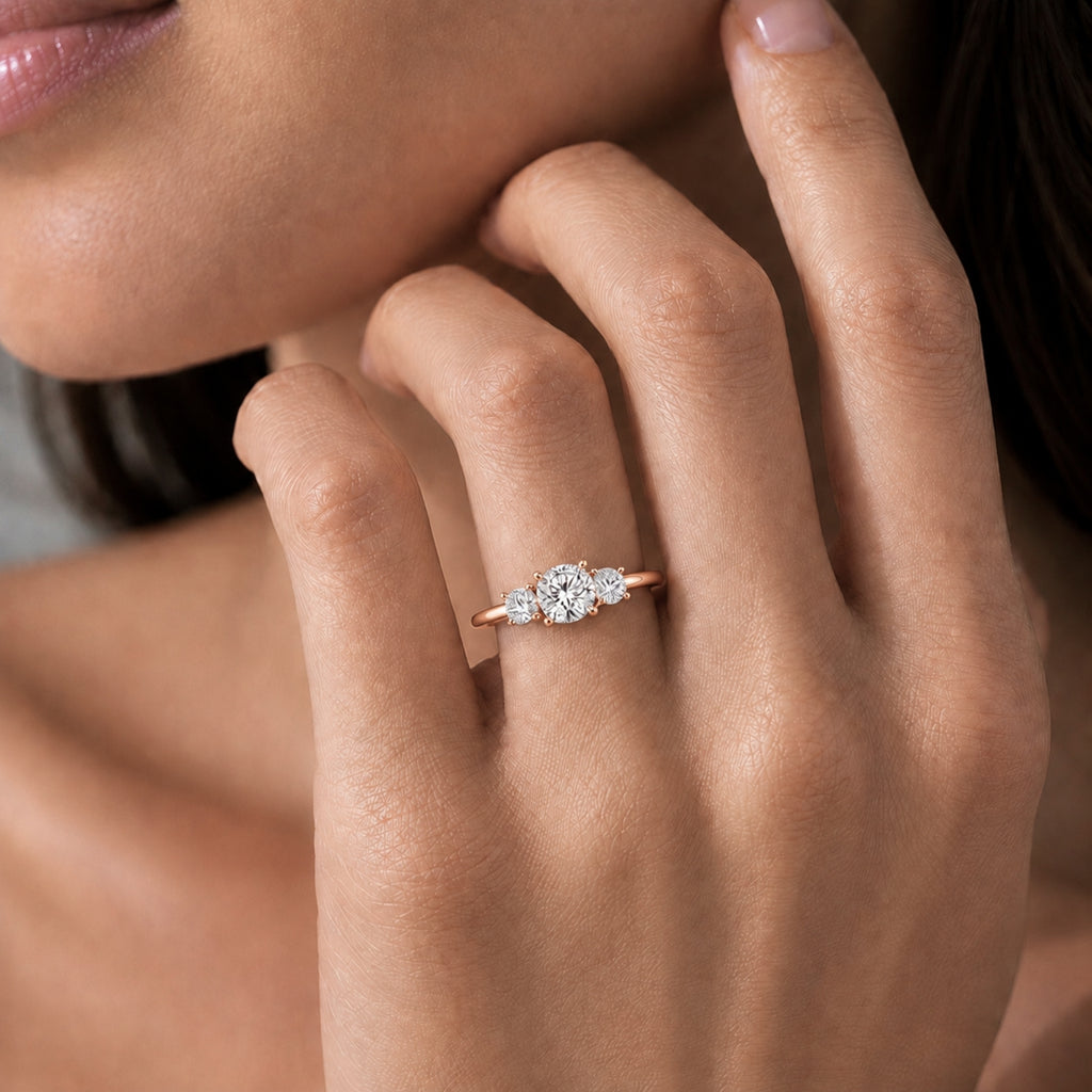 Venturant 2.00-5.00 Carat T.W. Round-cut Lab Grown Diamond (F/VS+) 14K Gold 3 Stone Ring