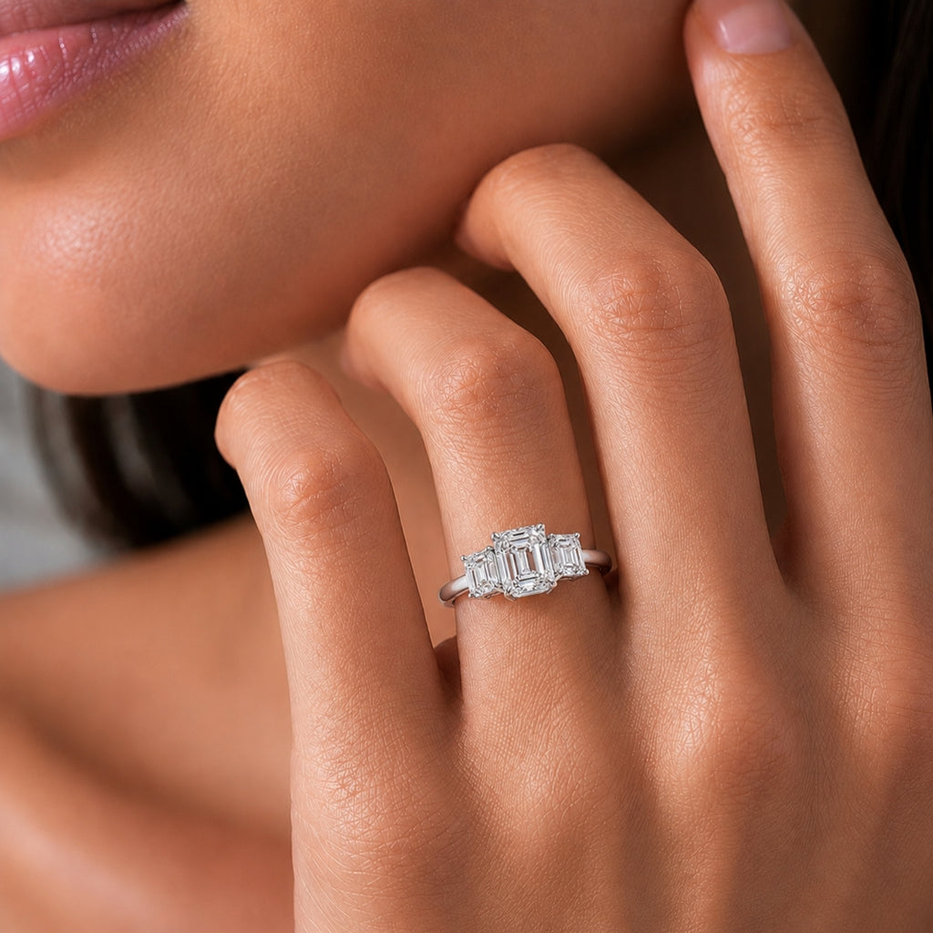 Venturant 2.00-5.00 Carat T.W. Emerald-cut Lab Grown Diamond (F/VS+) 14K Gold 3 Stone Ring