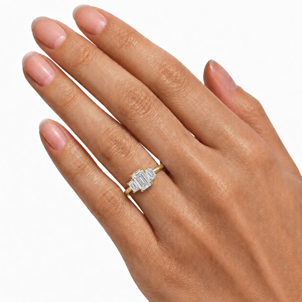 Venturant 2.00-5.00 Carat T.W. Emerald-cut Lab Grown Diamond (F/VS+) 14K Gold 3 Stone Ring