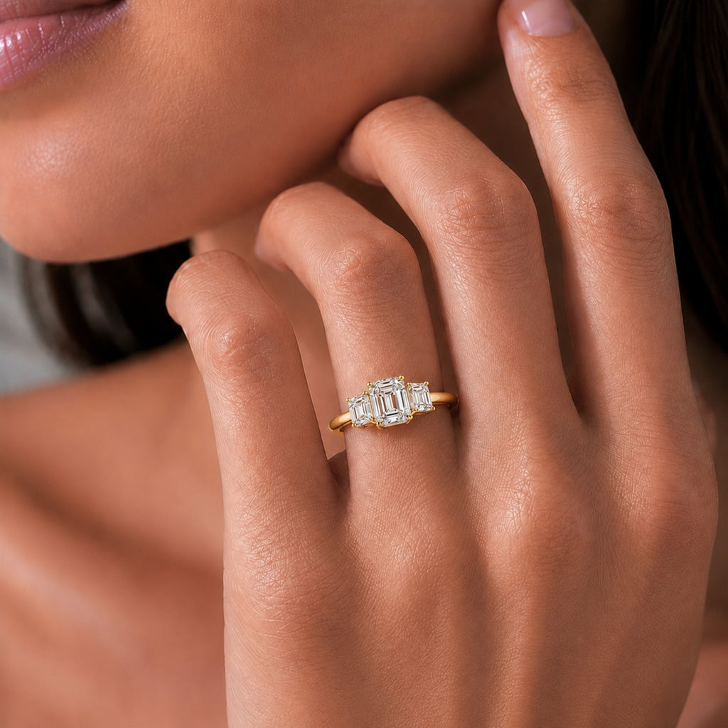 Venturant 2.00-5.00 Carat T.W. Emerald-cut Lab Grown Diamond (F/VS+) 14K Gold 3 Stone Ring