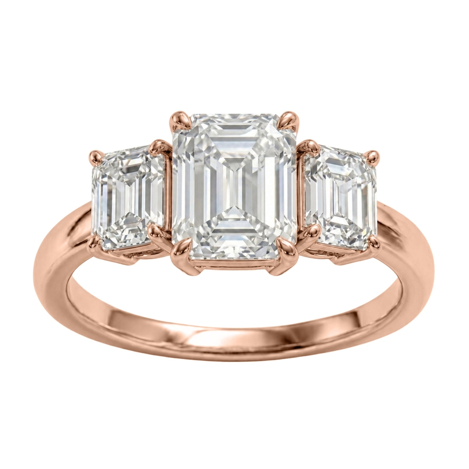 Venturant 2.00-5.00 Carat T.W. Emerald-cut Lab Grown Diamond (F/VS+) 14K Gold 3 Stone Ring