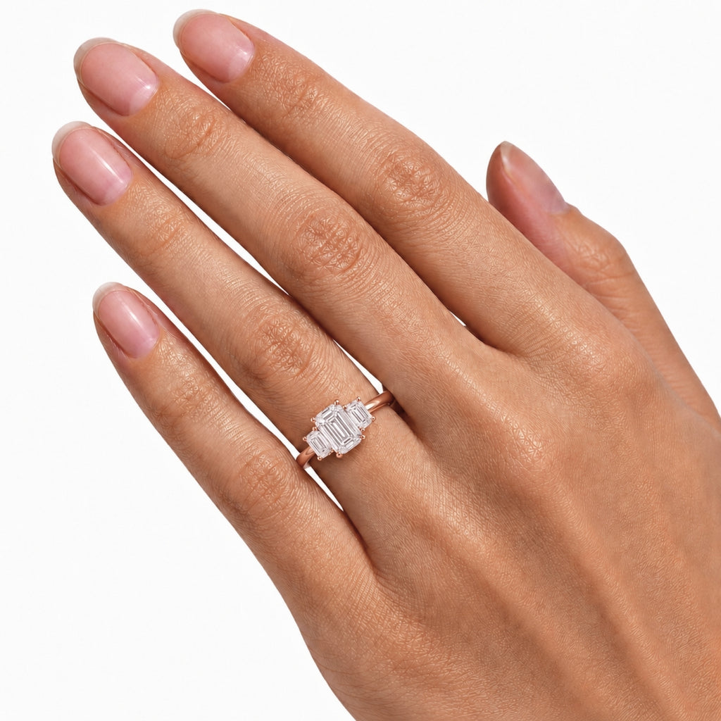 Venturant 2.00-5.00 Carat T.W. Emerald-cut Lab Grown Diamond (F/VS+) 14K Gold 3 Stone Ring