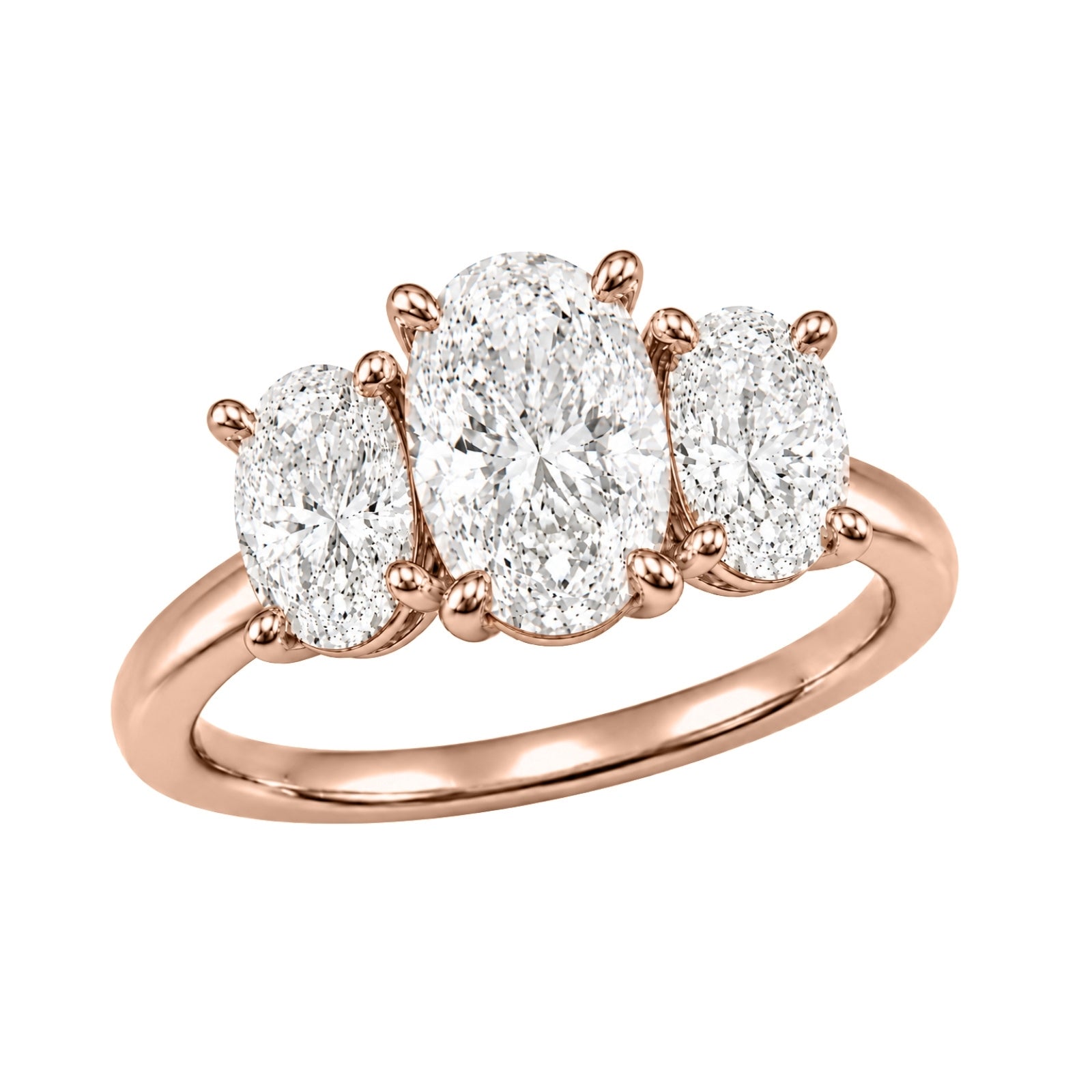 Venturant 2.00-5.00 Carat T.W. Oval-cut Lab Grown Diamond (F/VS+) 14K Gold 3 Stone Ring