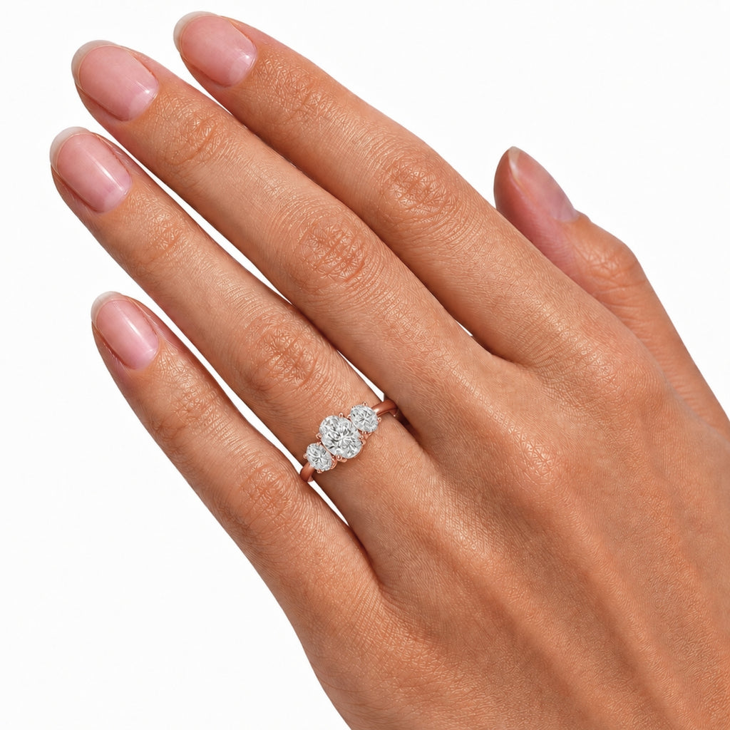 Venturant 2.00-5.00 Carat T.W. Oval-cut Lab Grown Diamond (F/VS+) 14K Gold 3 Stone Ring