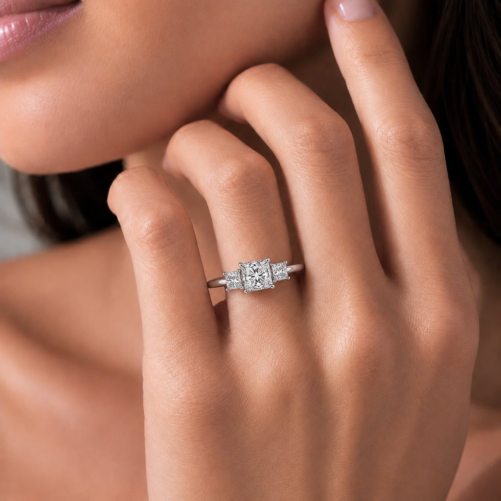 Venturant 2.00-5.00 Carat T.W. Princess-cut Lab Grown Diamond (F/VS+) 14K Gold 3 Stone Ring