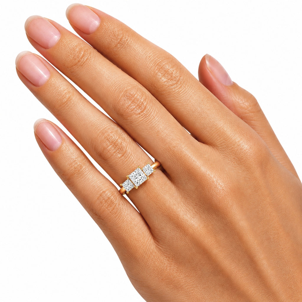 Venturant 2.00-5.00 Carat T.W. Princess-cut Lab Grown Diamond (F/VS+) 14K Gold 3 Stone Ring