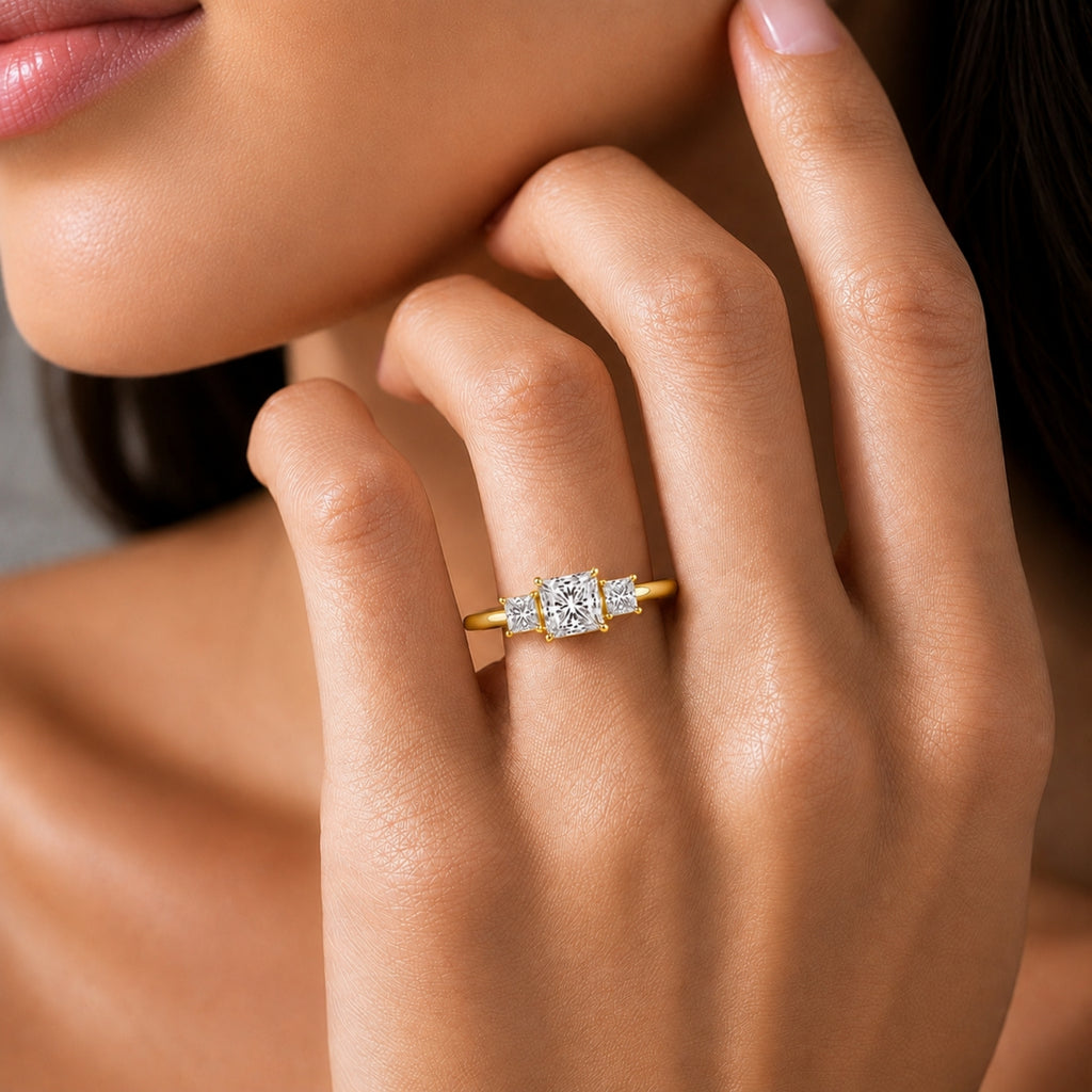 Venturant 2.00-5.00 Carat T.W. Princess-cut Lab Grown Diamond (F/VS+) 14K Gold 3 Stone Ring