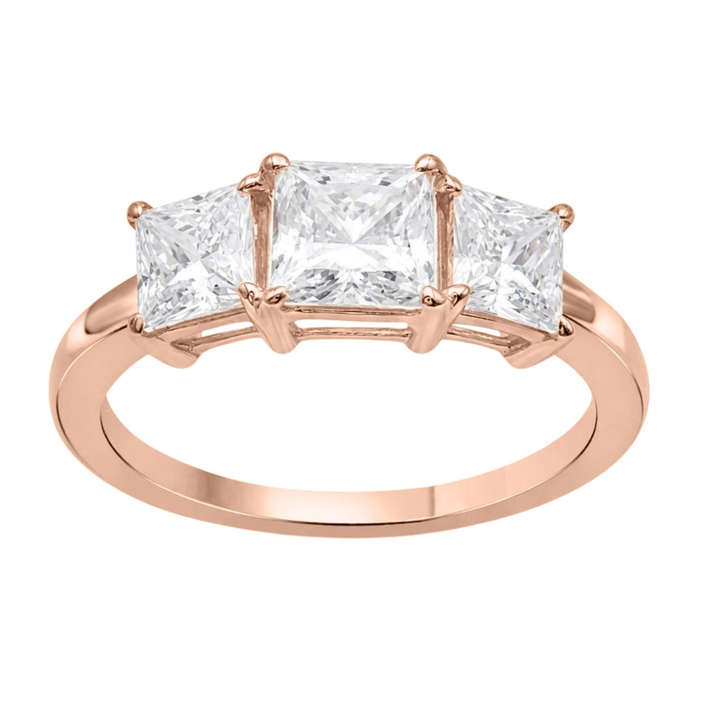 Venturant 2.00-5.00 Carat T.W. Princess-cut Lab Grown Diamond (F/VS+) 14K Gold 3 Stone Ring