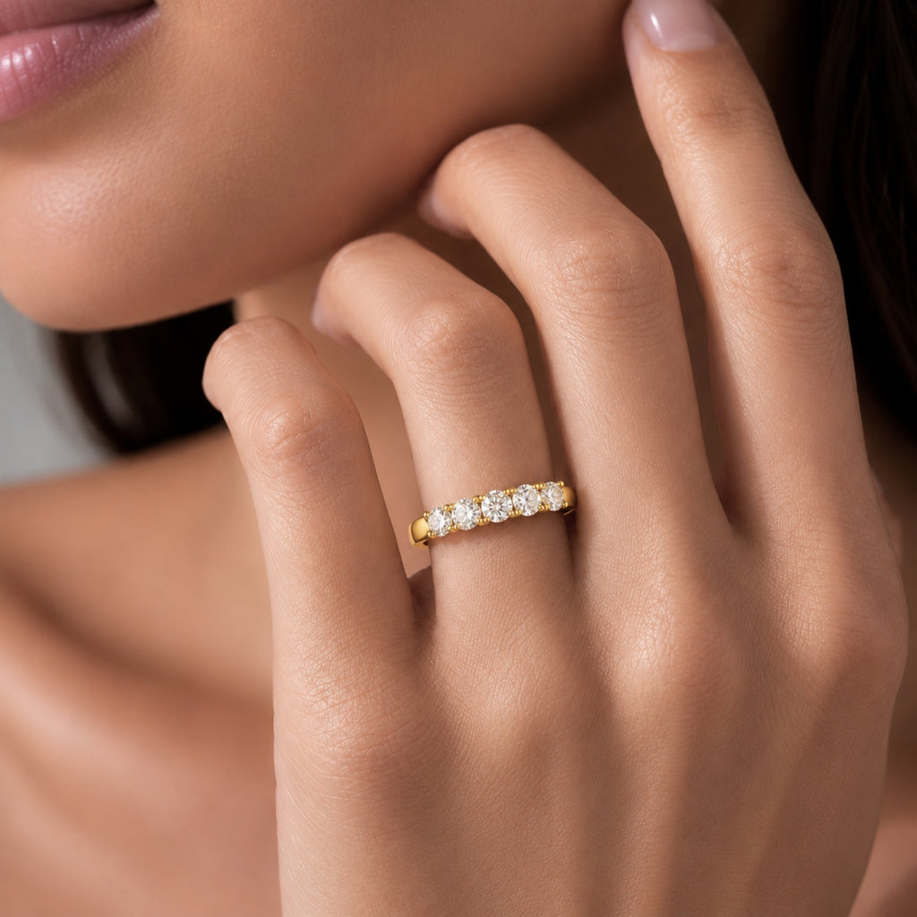Venturant 1.00-5.00 Carat T.W. Round-cut Lab Grown Diamond (F/VS+) 14K Gold 5 Stone Band Ring