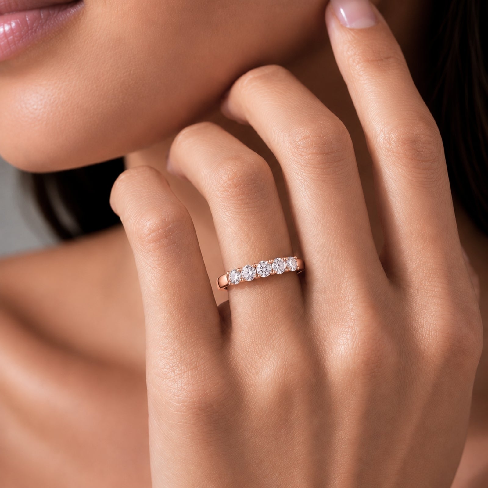 Venturant 1.00-5.00 Carat T.W. Round-cut Lab Grown Diamond (F/VS+) 14K Gold 5 Stone Band Ring