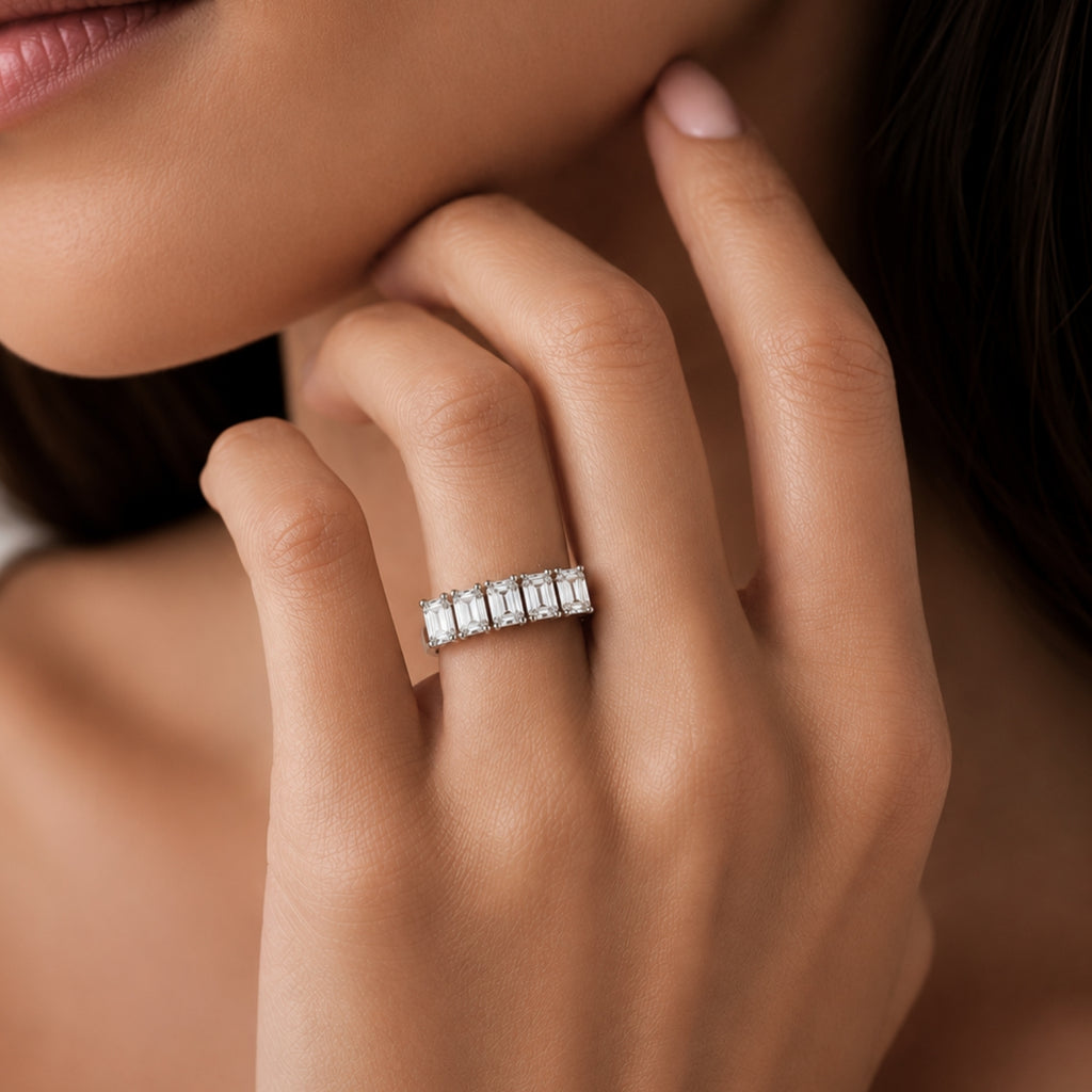 Venturant 2.50-7.00 Carat T.W. Emerald-cut Lab Grown Diamond (F/VS+) 14K Gold 5 Stone Ring