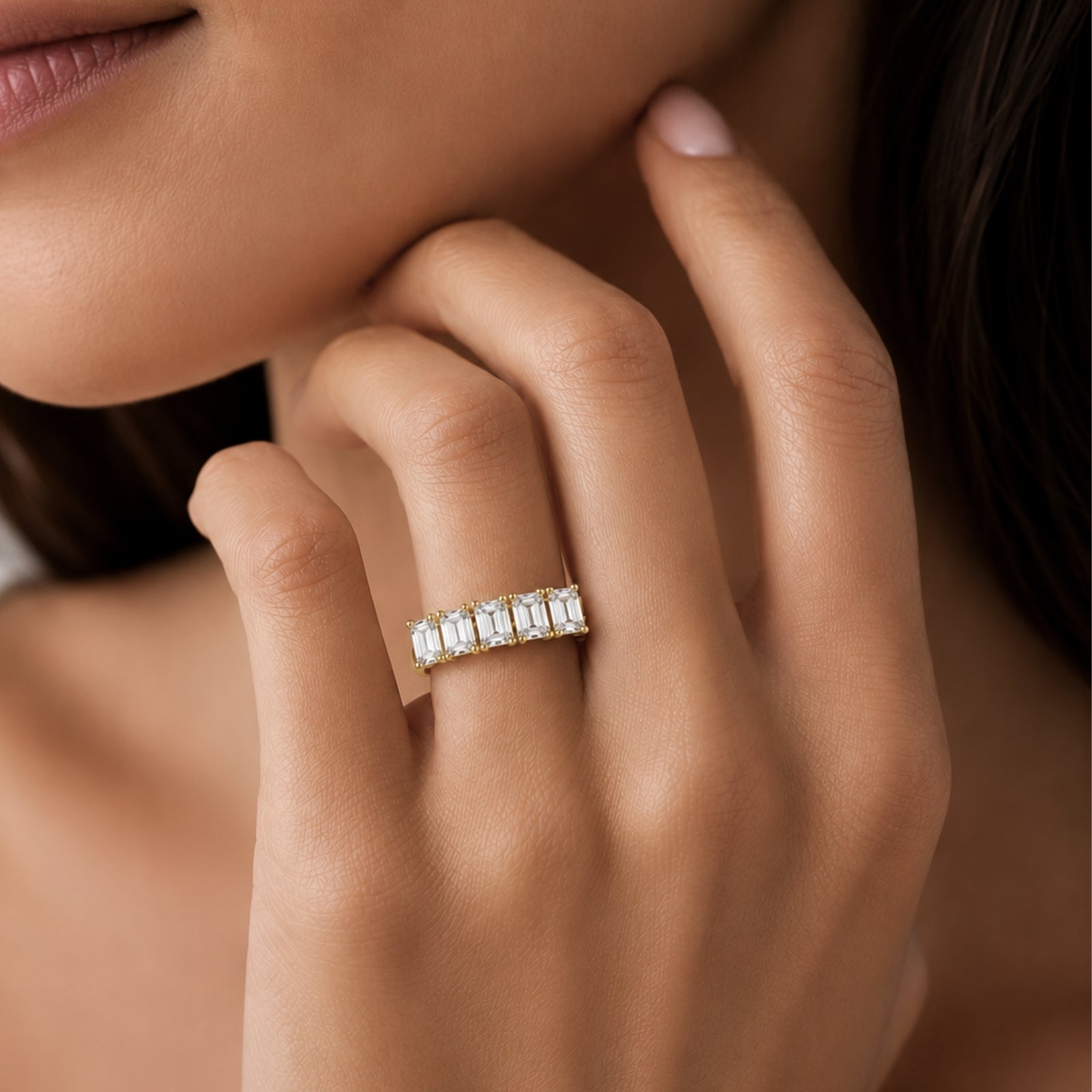 Venturant 2.50-7.00 Carat T.W. Emerald-cut Lab Grown Diamond (F/VS+) 14K Gold 5 Stone Ring
