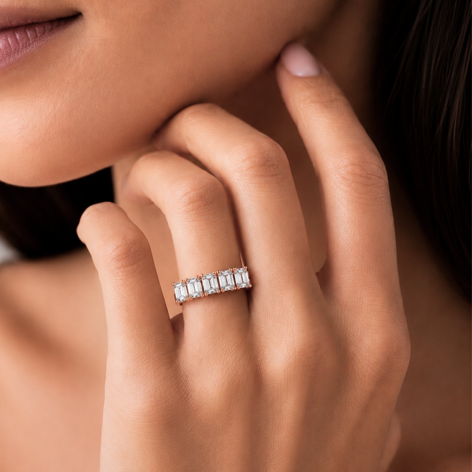 Venturant 2.50-7.00 Carat T.W. Emerald-cut Lab Grown Diamond (F/VS+) 14K Gold 5 Stone Ring