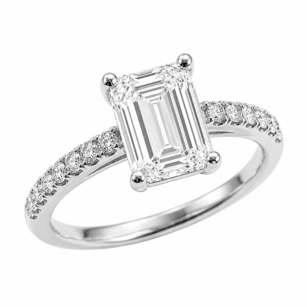 Venturant 1.50-4.50 Carat T.W. Emerald and Round-cut Lab Grown Diamond (F/VS+) 14K Gold Solitaire Band Ring