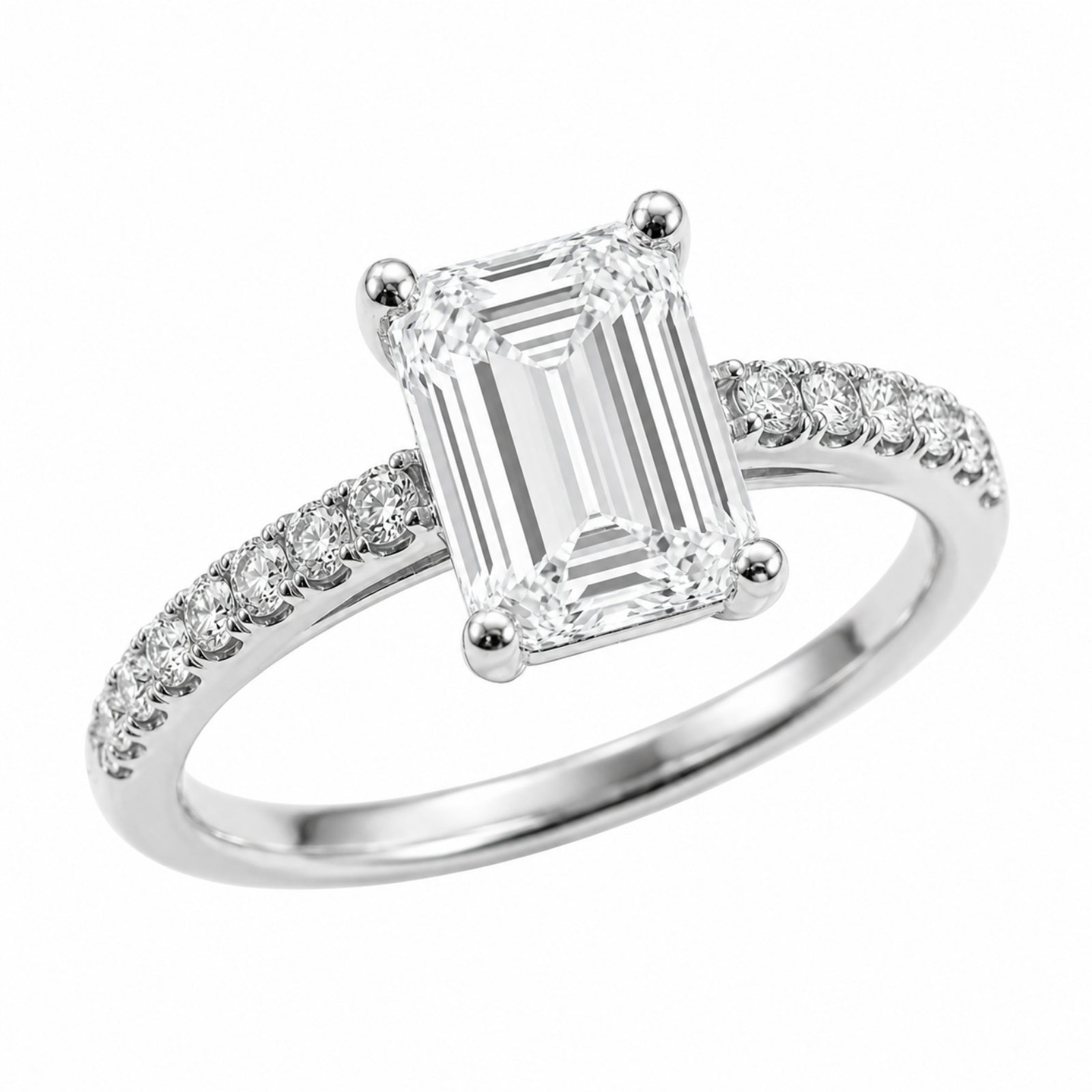 Venturant 1.50-4.50 Carat T.W. Emerald and Round-cut Lab Grown Diamond (F/VS+) 14K Gold Solitaire Band Ring