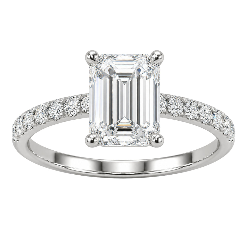 Venturant 1.50-4.50 Carat T.W. Emerald and Round-cut Lab Grown Diamond (F/VS+) 14K Gold Solitaire Band Ring