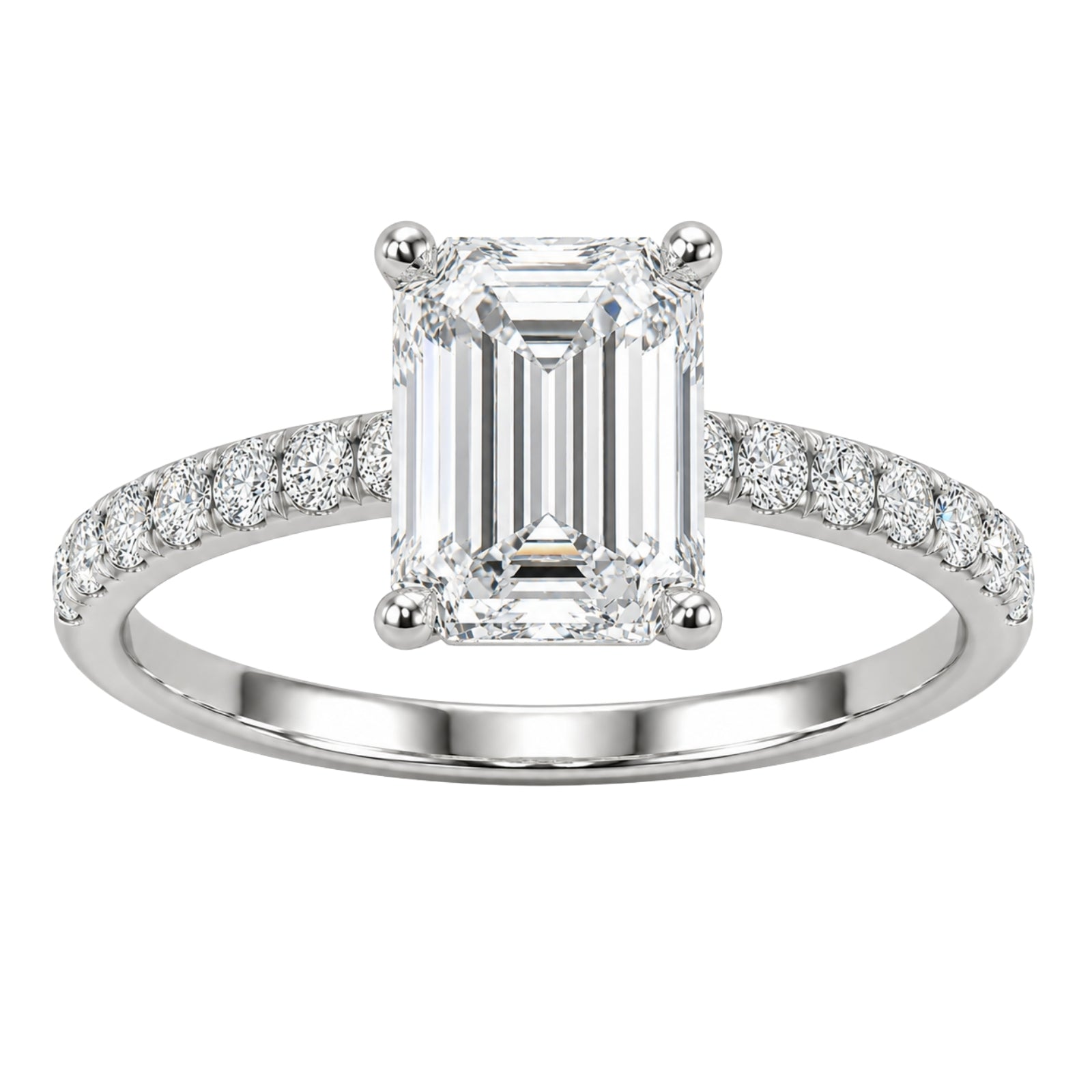 Venturant 1.50-4.50 Carat T.W. Emerald and Round-cut Lab Grown Diamond (F/VS+) 14K Gold Solitaire Band Ring