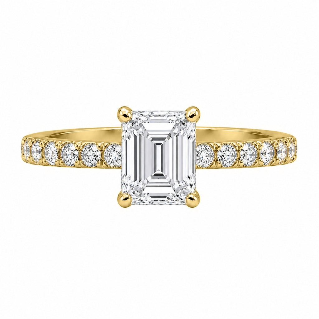 Venturant 1.50-4.50 Carat T.W. Emerald and Round-cut Lab Grown Diamond (F/VS+) 14K Gold Solitaire Band Ring