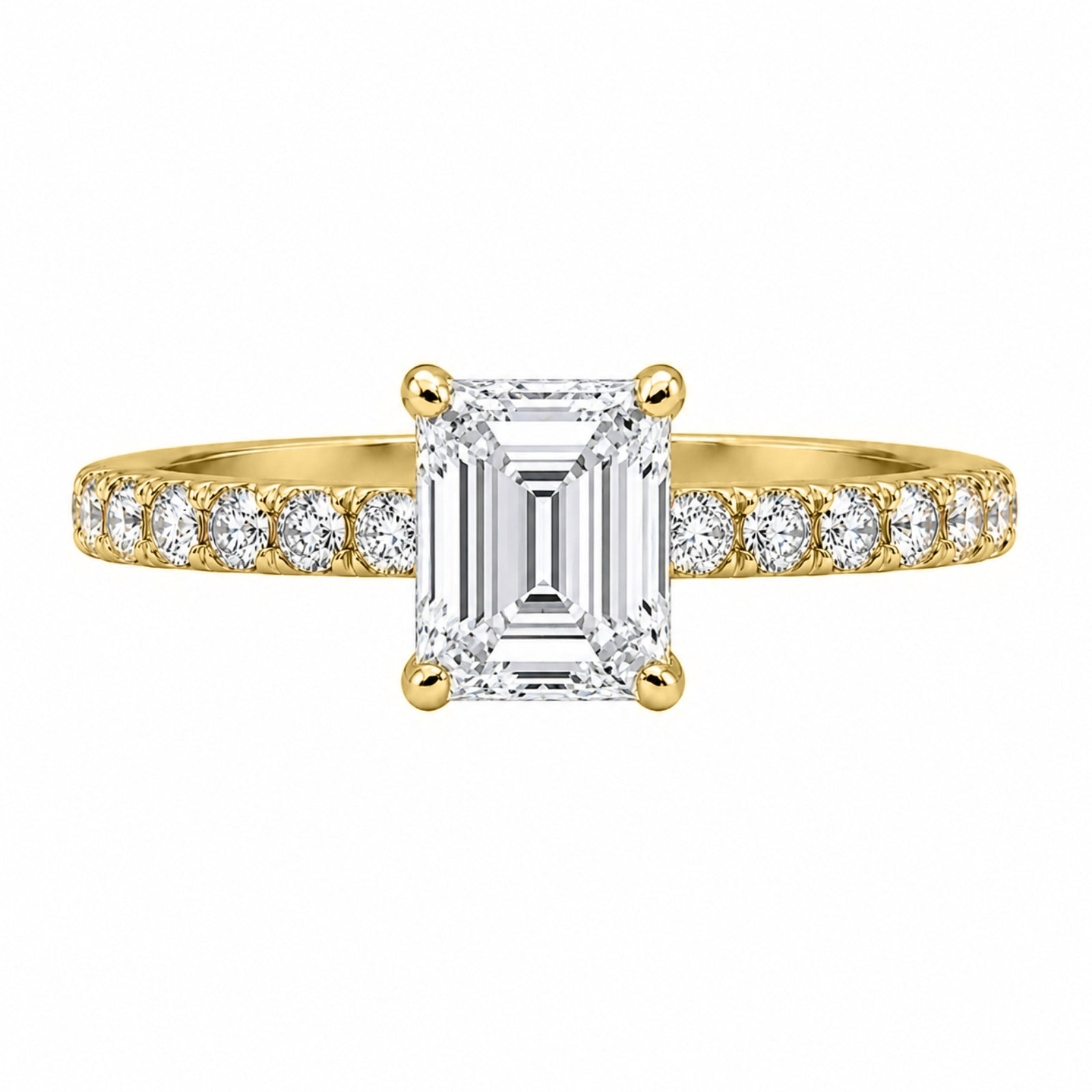 Venturant 1.50-4.50 Carat T.W. Emerald and Round-cut Lab Grown Diamond (F/VS+) 14K Gold Solitaire Band Ring