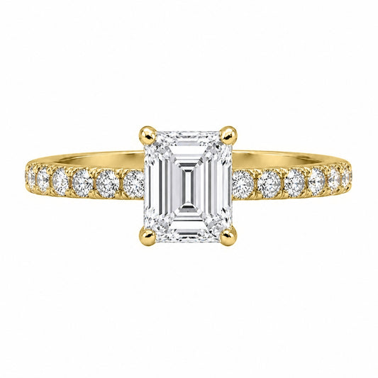 Venturant 1.50-4.50 Carat T.W. Emerald and Round-cut Lab Grown Diamond (F/VS+) 14K Gold Solitaire Band Ring