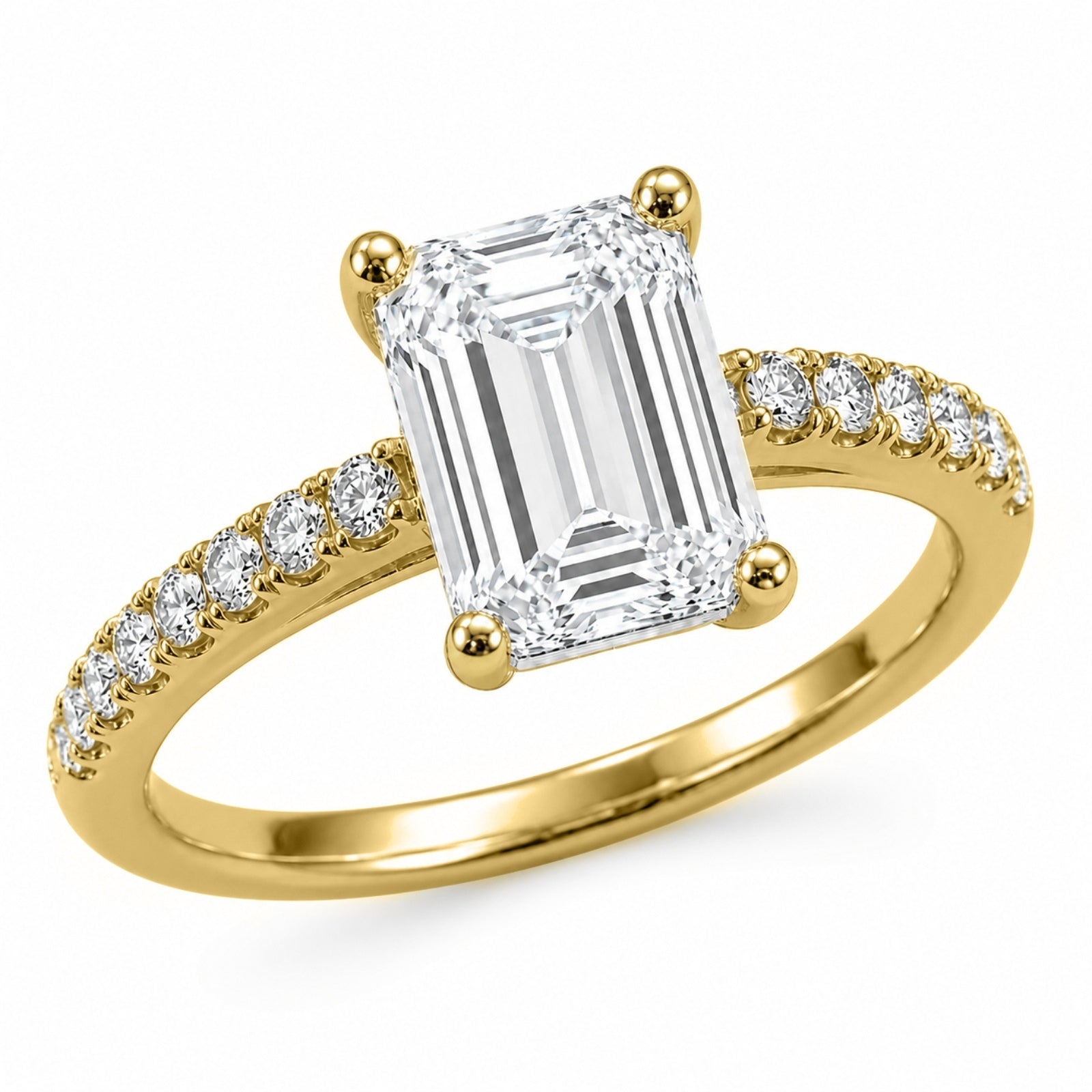 Venturant 1.50-4.50 Carat T.W. Emerald and Round-cut Lab Grown Diamond (F/VS+) 14K Gold Solitaire Band Ring