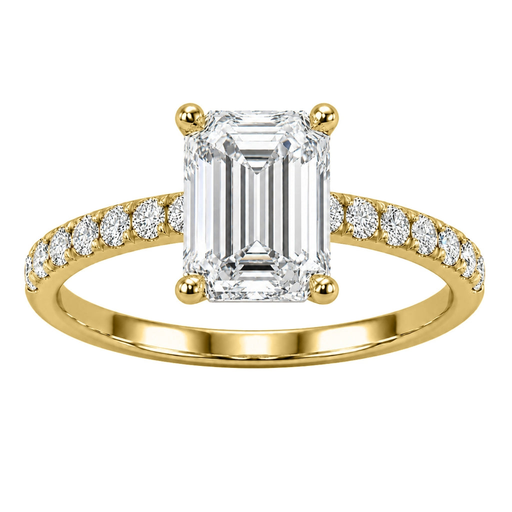 Venturant 1.50-4.50 Carat T.W. Emerald and Round-cut Lab Grown Diamond (F/VS+) 14K Gold Solitaire Band Ring