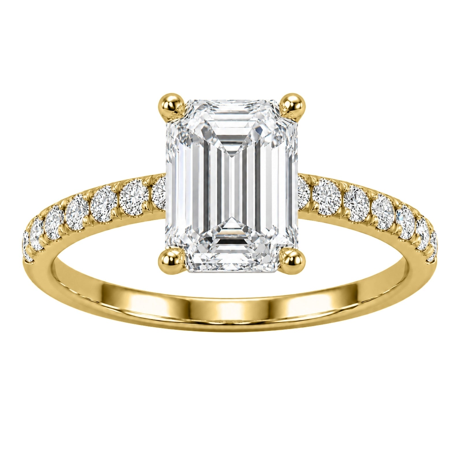 Venturant 1.50-4.50 Carat T.W. Emerald and Round-cut Lab Grown Diamond (F/VS+) 14K Gold Solitaire Band Ring