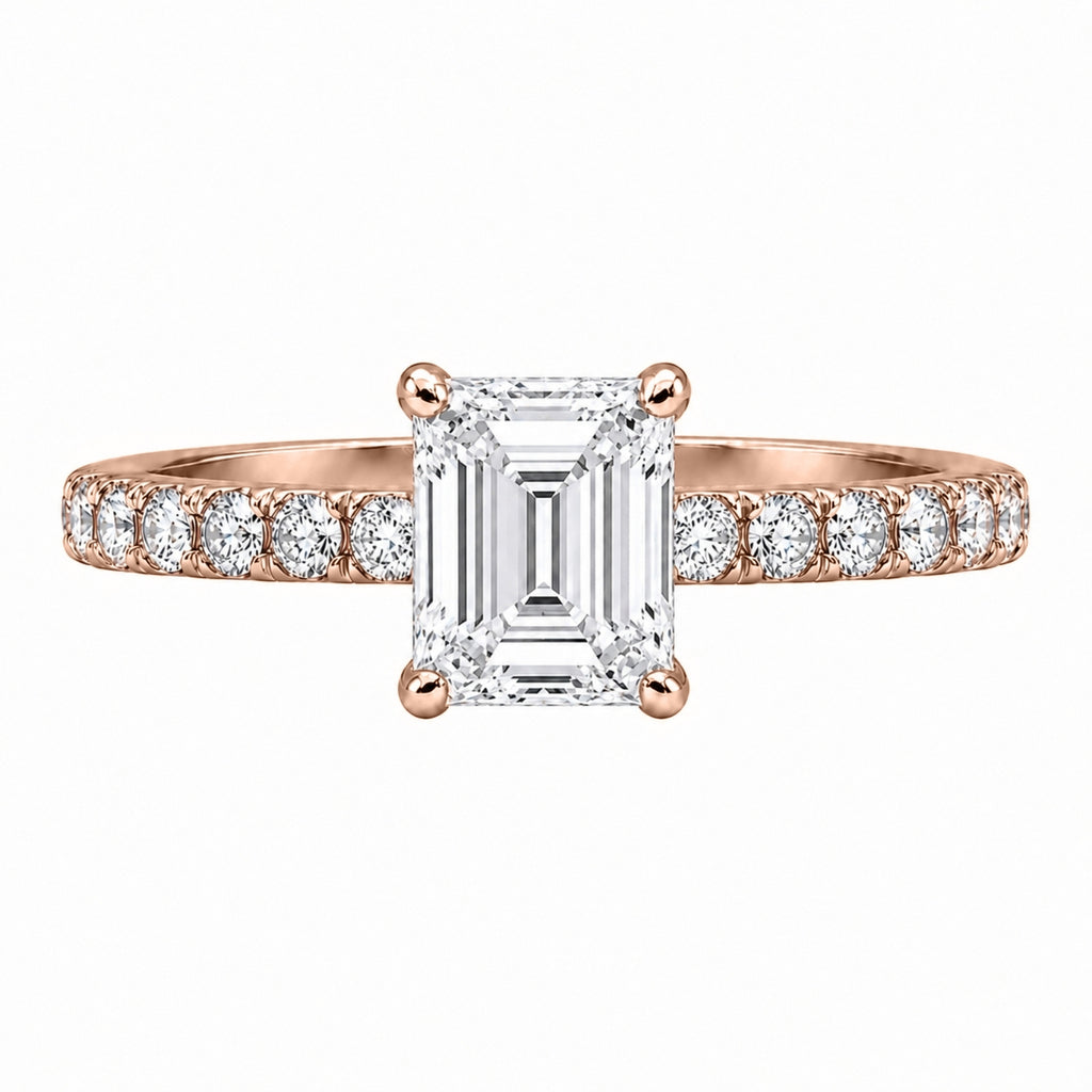 Venturant 1.50-4.50 Carat T.W. Emerald and Round-cut Lab Grown Diamond (F/VS+) 14K Gold Solitaire Band Ring
