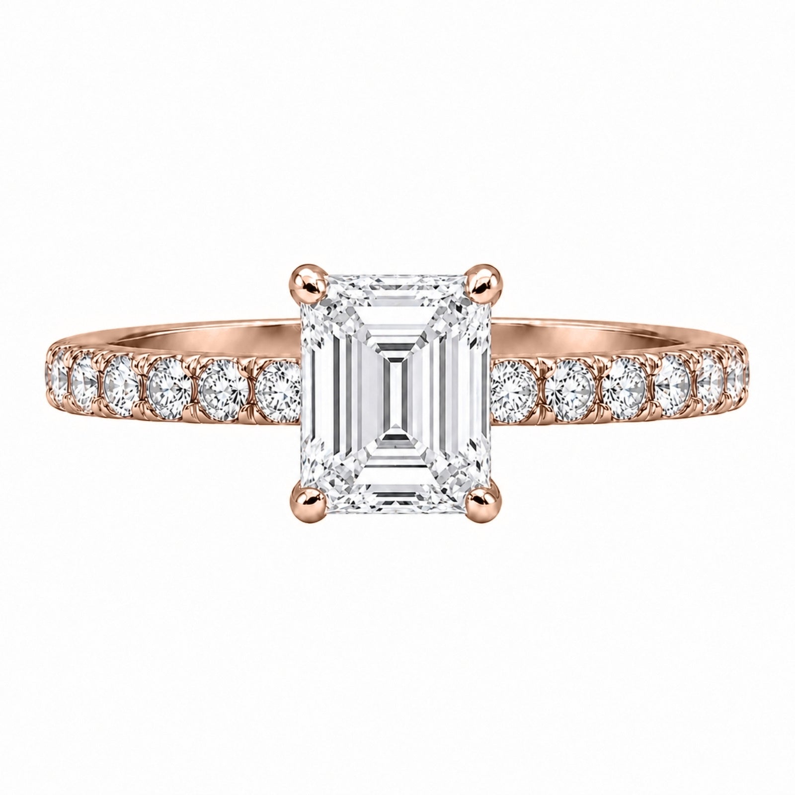 Venturant 1.50-4.50 Carat T.W. Emerald and Round-cut Lab Grown Diamond (F/VS+) 14K Gold Solitaire Band Ring