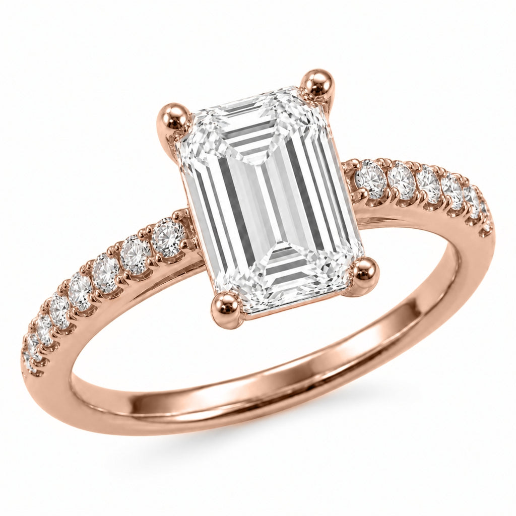 Venturant 1.50-4.50 Carat T.W. Emerald and Round-cut Lab Grown Diamond (F/VS+) 14K Gold Solitaire Band Ring