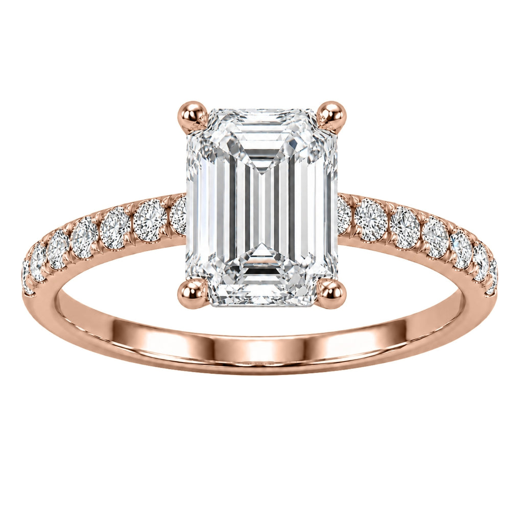 Venturant 1.50-4.50 Carat T.W. Emerald and Round-cut Lab Grown Diamond (F/VS+) 14K Gold Solitaire Band Ring